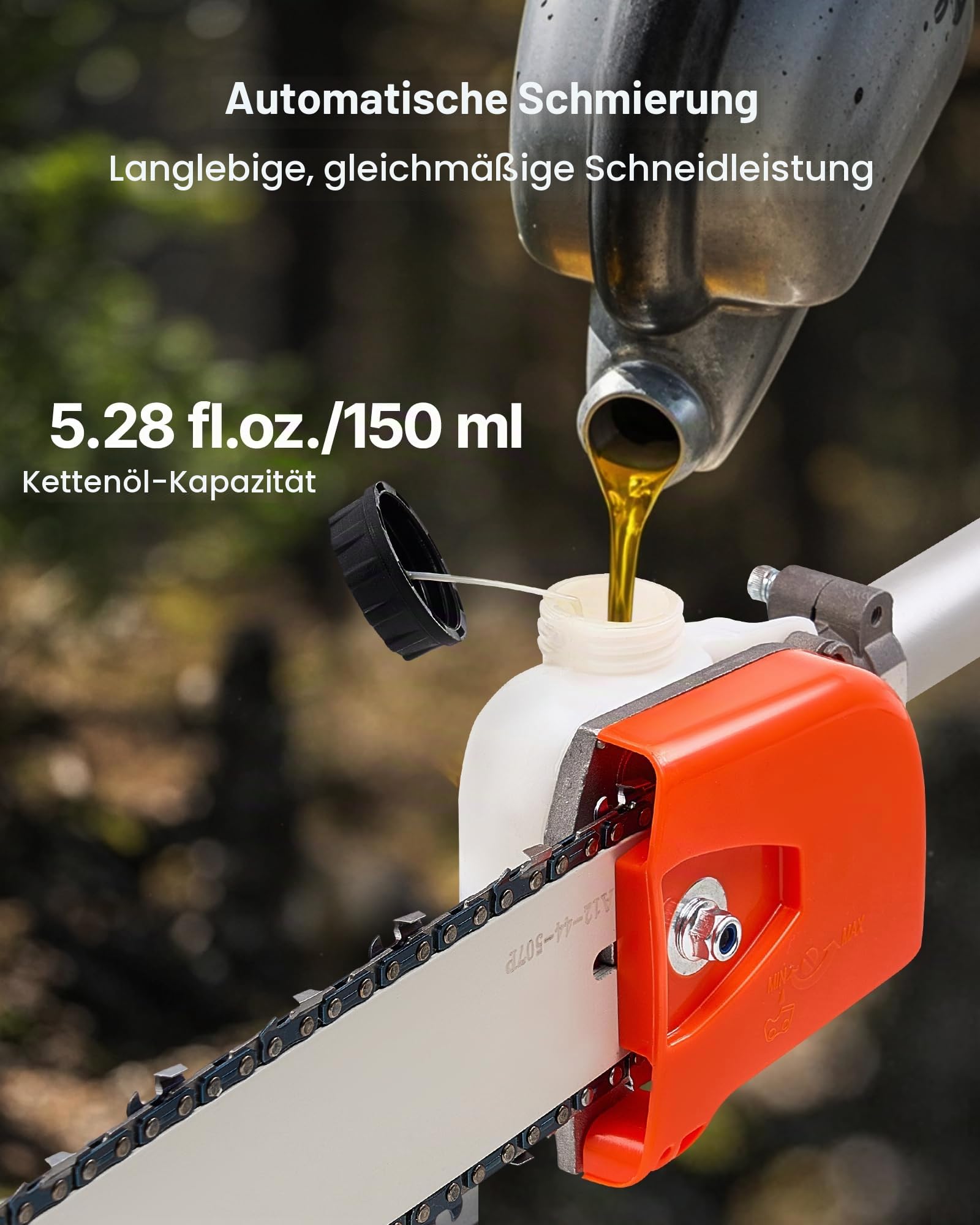 VEVOR Benzin-Hochentaster 25ccm 2-Takt, Motorsäge, Teleskopsäge mit 2,12–3,62 m ausziehbarer Stange, 30,5 cm Schwert, 650 ml Kraftstofftank, für ein kraftvolles Sägen in hohen Baumkronen