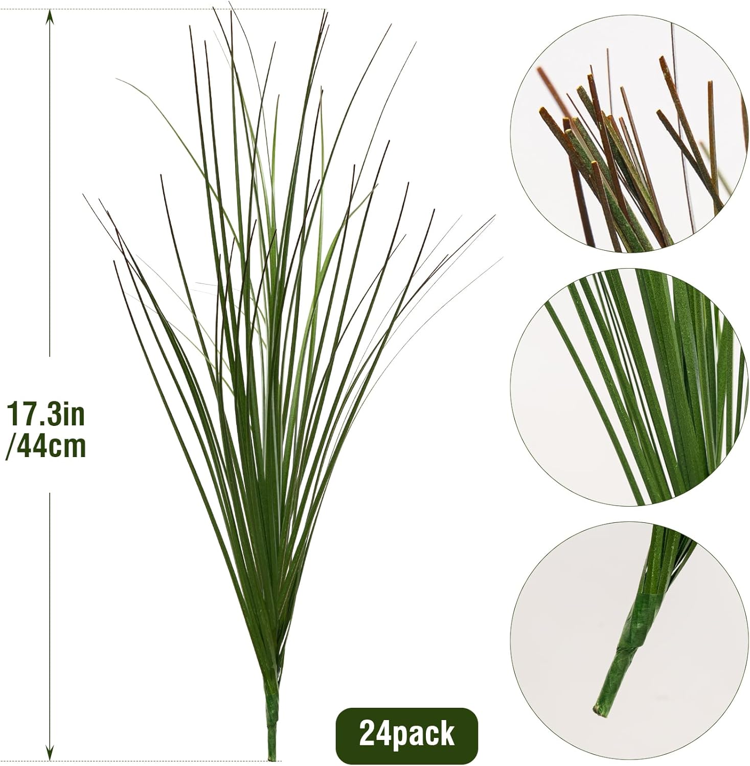 Ttranewsoo 24PCS Realistic Minimalist Artificial Grass, Green, 17 inches, Plastic, Perfect for Indoor and Outdoor Decoration
