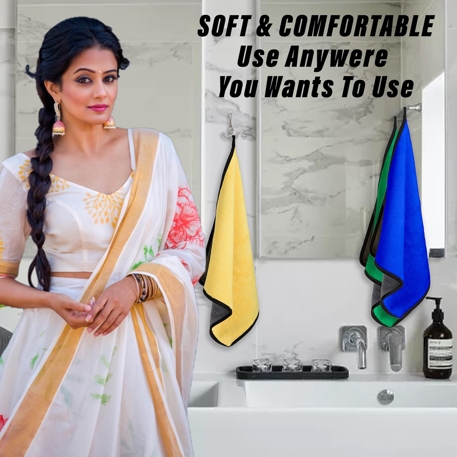 Urbane Home Cleaning Towel | Reusable Cleaning Cloths for Kitchen | Duster Towel for Home Cleaning | 400 GSM Cleaning Cloth Towel with Hanging Loop | 40x60 | Pack of 2 | Multi 4