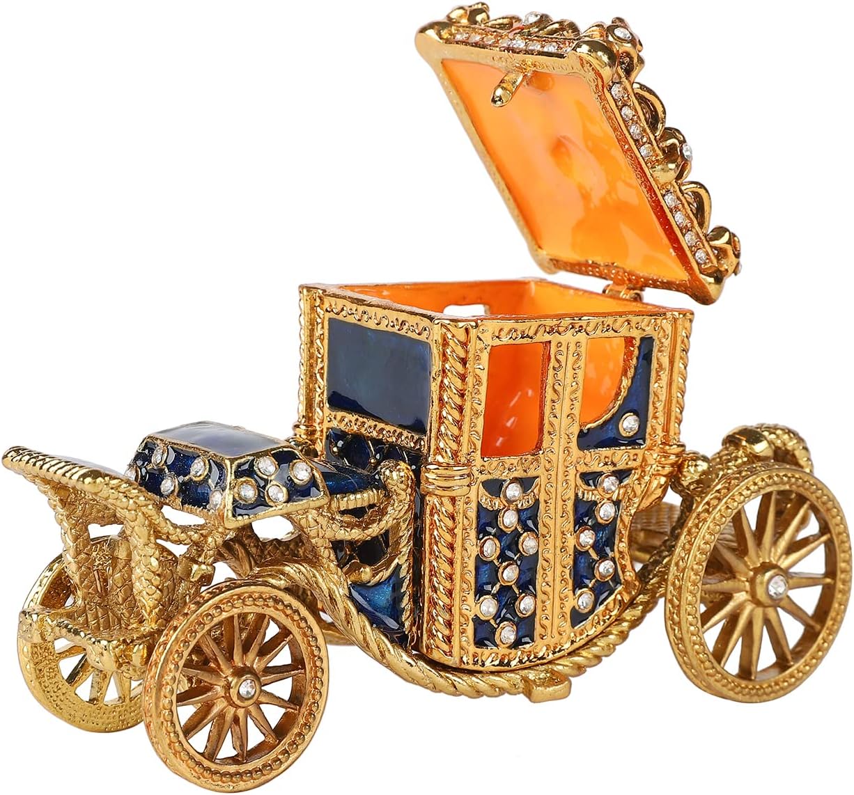 QIFU Hand Painted Blue Royal Carriage Figurine Trinket Box Hinged, Unique Gift for Family - Image 3