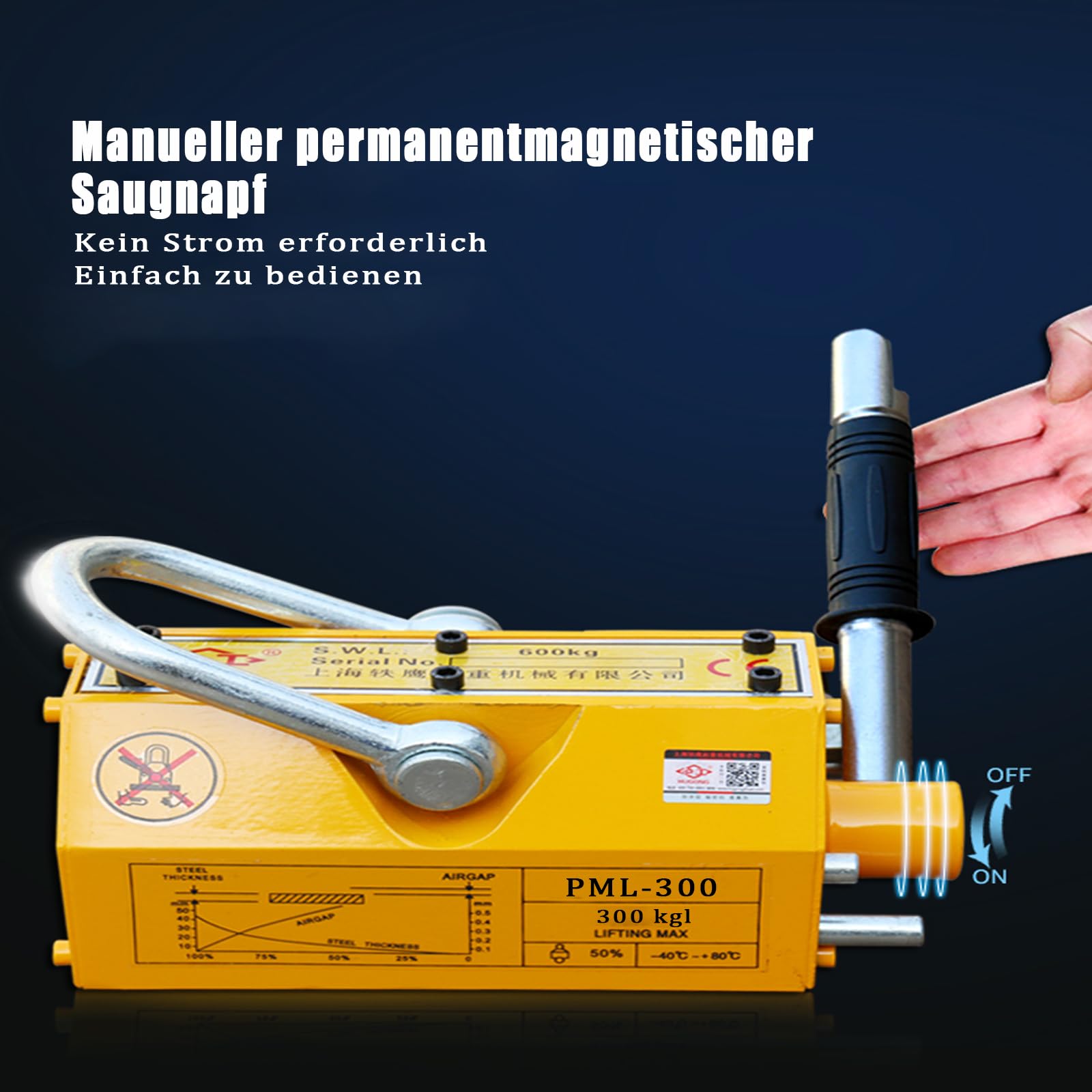 Magnetheber Hebemagnet Lasthebemagnet 660lb (300 kg) für Kranmagnet Crane Hoist Permanent