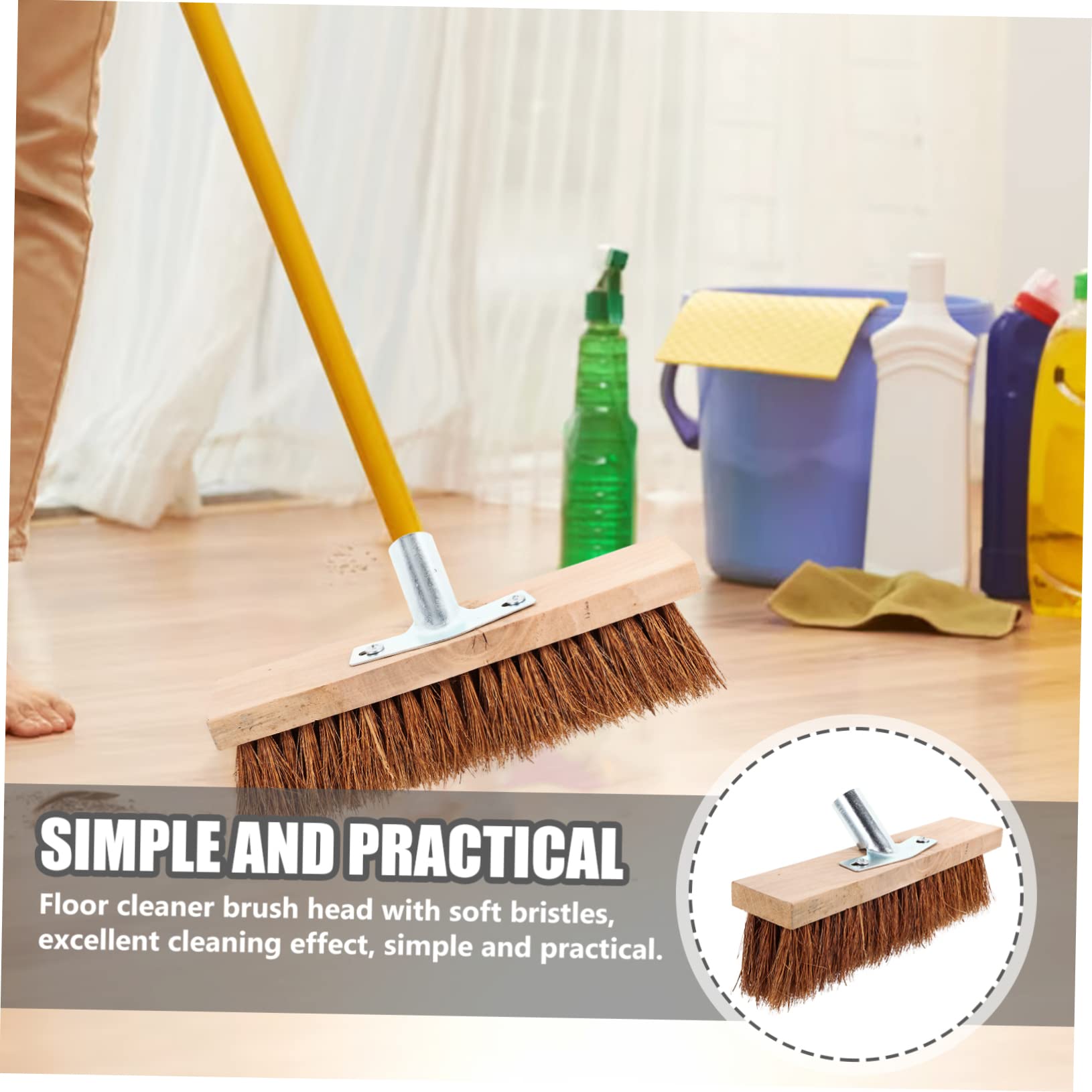 Cabezal de Cepillo de Piso de Repuesto con Cerdas Suaves | Madera E Hierro, Pieza de Instalación con Mango, para Suelos Duros y Dormitorio