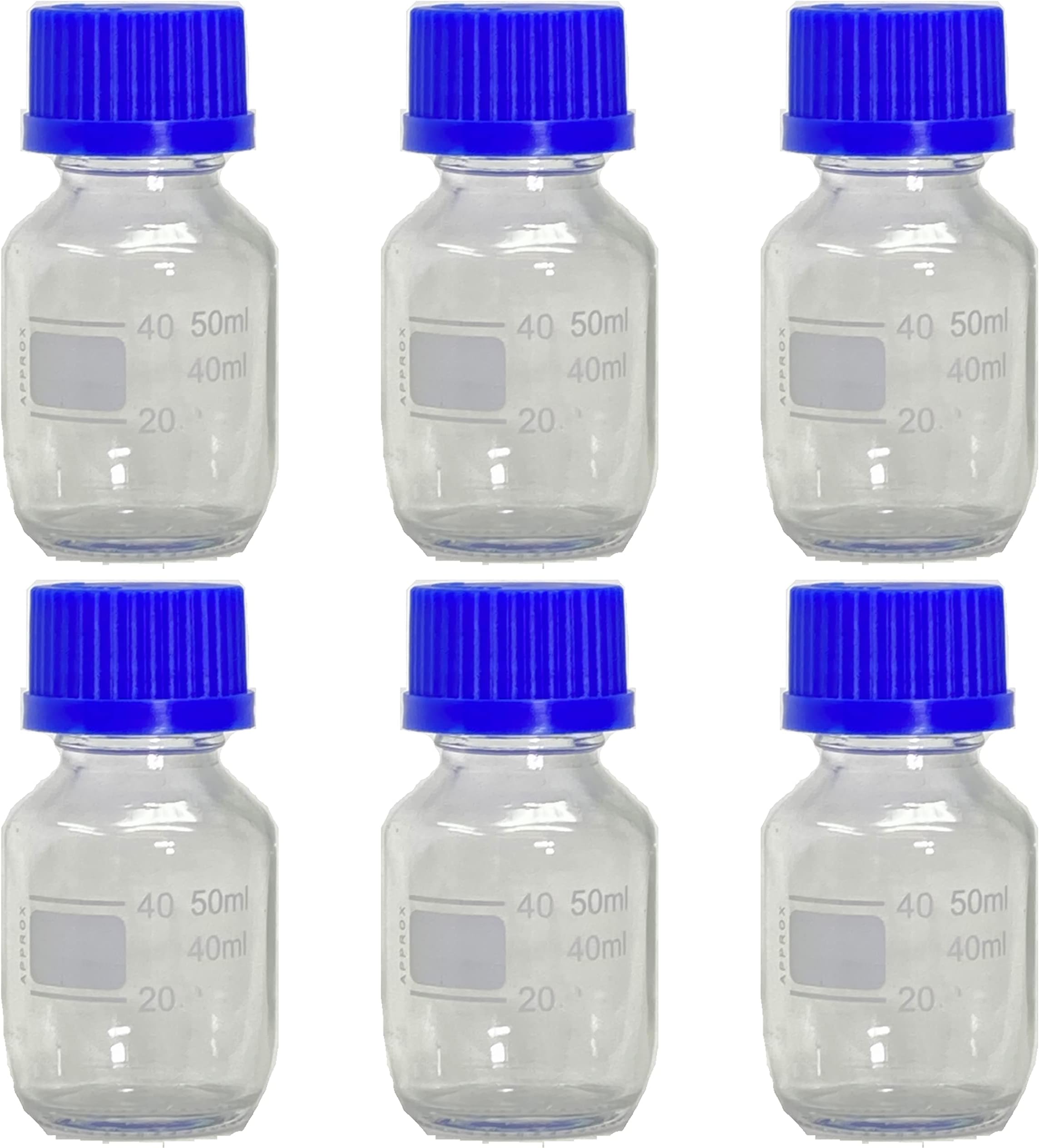 50ml Glass Round Media Storage Bottles with GL32 Screw Cap, Borosilicate, (Case of 6)