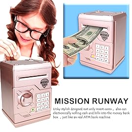 Qwifyu Piggy Bank for Boys Girls, 4 5 6 7 8 9 10 Year Old Girl Boy Birthday Gift Ideas, Electronic Password Money Saving Box ATM, Great Gift Safe Bank Toys for Kids (Rose Gold)