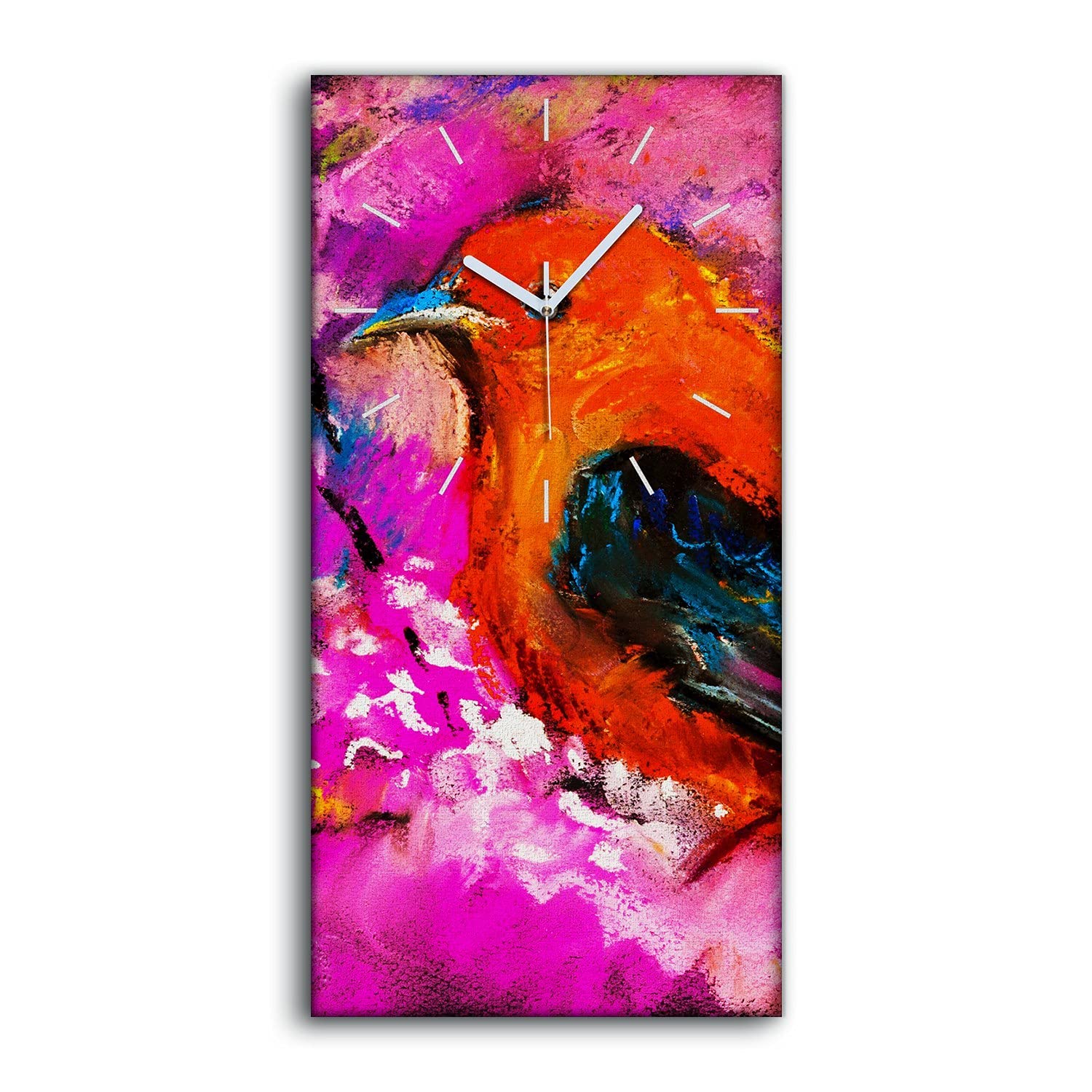 Horloge sur toile 30x60cm oiseau rouge moderne et silencieuse