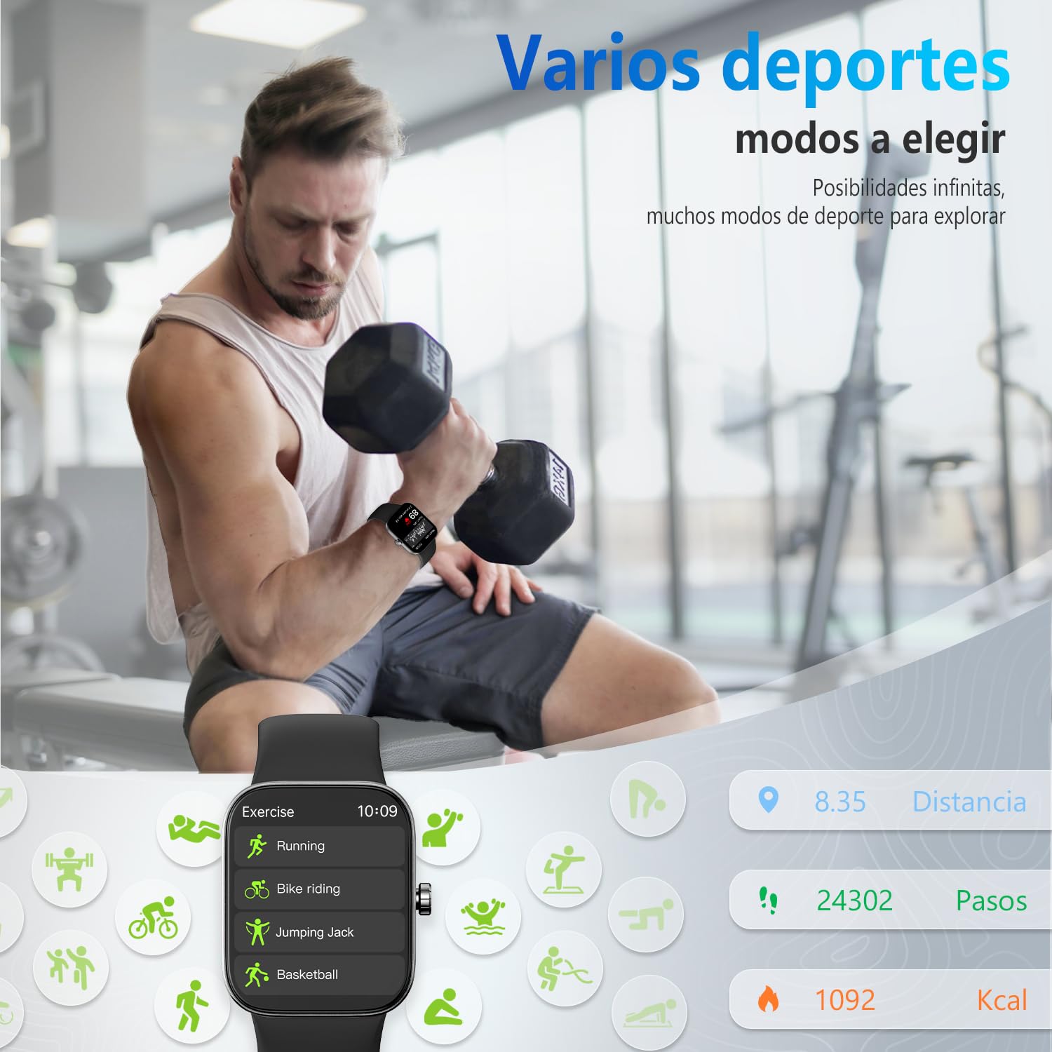 ASWEE Smartwatch, 1.85'' Schermo Orologio Smartwatch Uomo Donna con Chiamata e Risposta Vivavoce, Smart Watch con Contapassi, Cardiofrequenzimetro da Polso, 200+ modalità Sportive per Android iOS