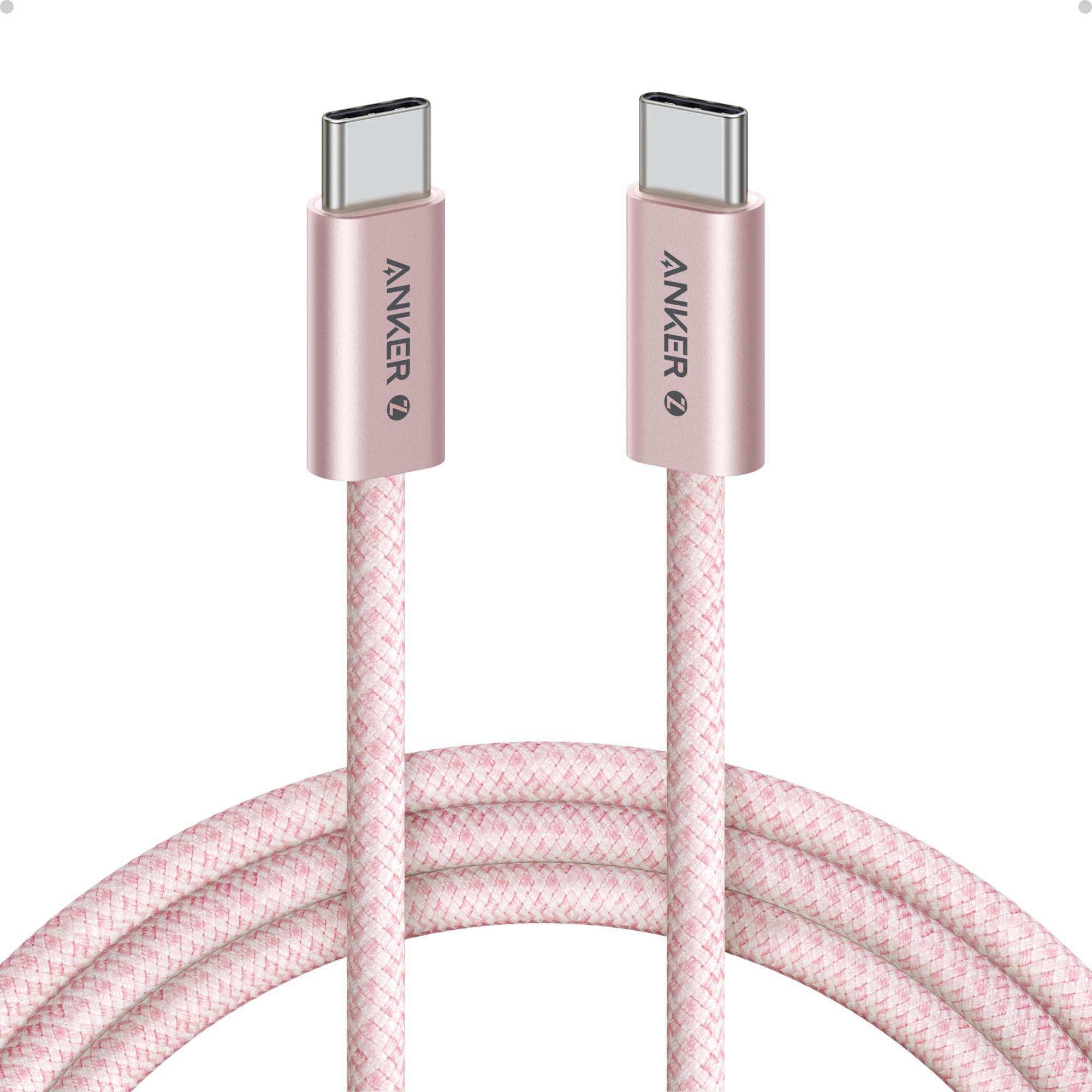 Anker Zolo USB C to USB C Cable, Braided Dirty Free Type-C Fast Charging Cable Slim Connector for iPhone 16 Series MacBook (240W) (Pink,6 Feet)