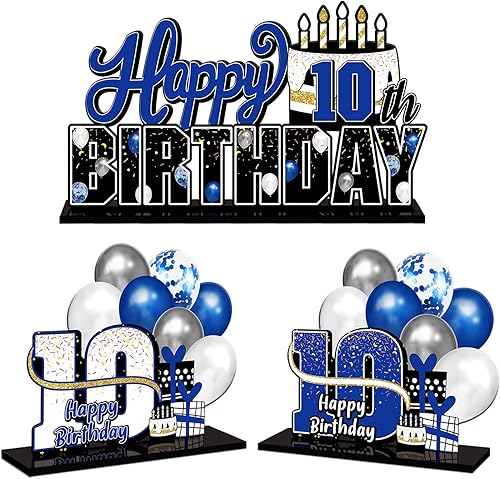 Miniatura 36 de LINGTEER Juego de centros de mesa de acrílico azul con texto en inglés «Happy 100th Birthday» – Decoración de regalo de fiesta de cumpleaños número
