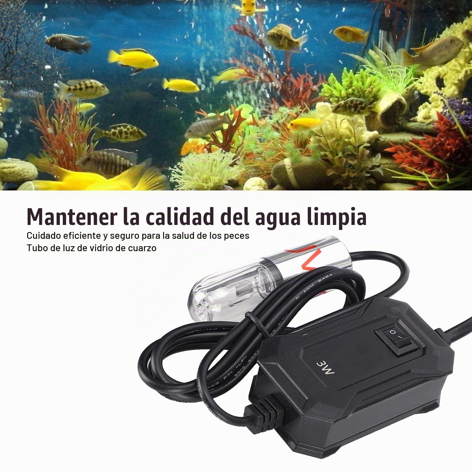 Luz de Limpieza de Tanque de Peces, 220V (enchufe de la UE 3W) Lámpara de Luz UV Mini Desinfectante UV Acuario Luz UV Máquina de Limpieza de Tanque de Peces para Tanque de Filtro (Enchufe de la UE 3W)