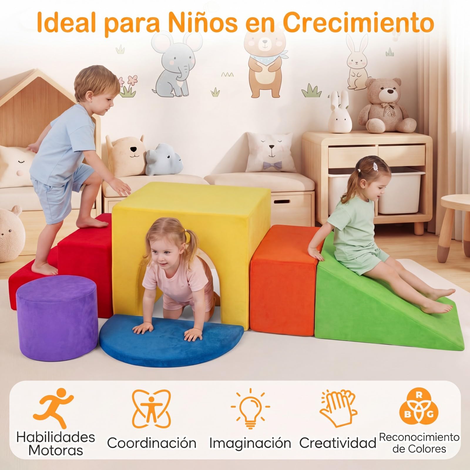 COSTWAY Juego de 6 Bloques de Espuma para Niños, Bloques Psicomotricidad Infantil de Espuma Suave con Fundas Lavables para Trepar y Gatear, Juguete Montessori para Niños de 3+ Años (Rojo)