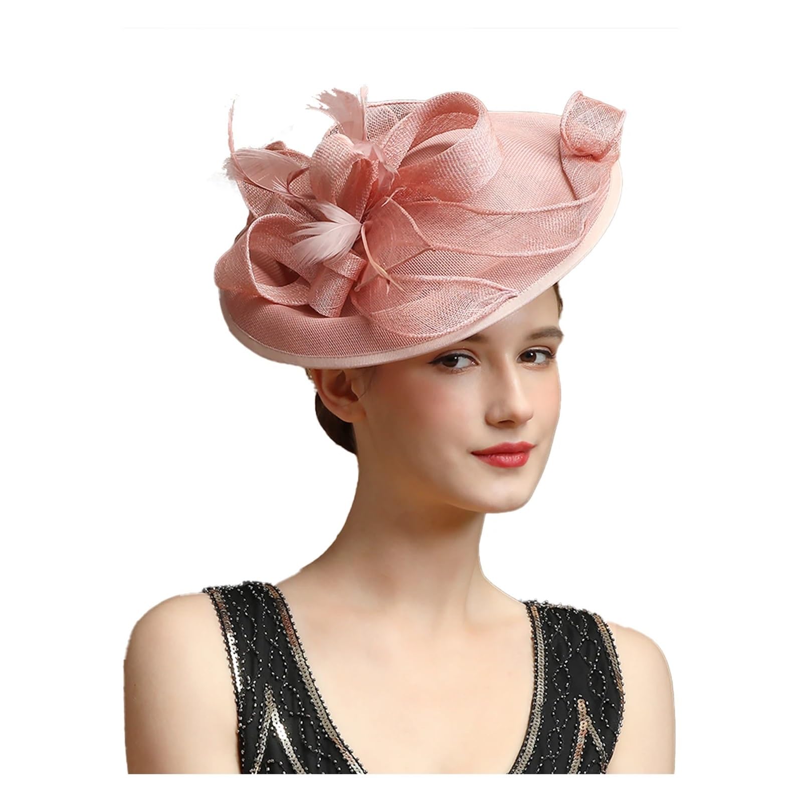 Dsfdfdg Women's Nude Pink Wedding Hat Large Sinamay Fascinator Hat Fancy Multicolour Hat Tea Party Flower Headdress Top Hat Church Hat For Wedding, Tea Party Hat(Nude Pink)
