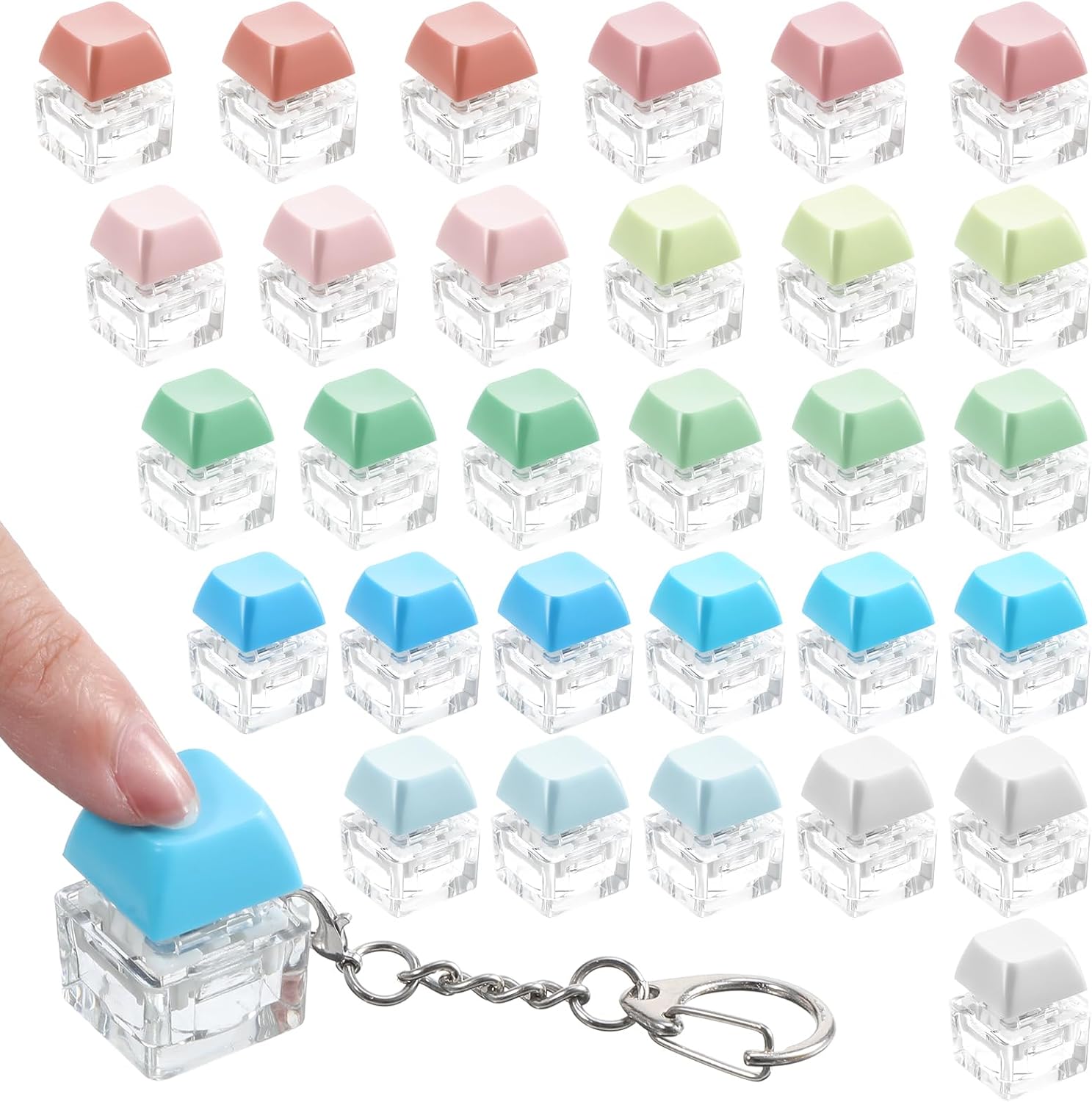Sibba 30 Pack Keyboard Fidget Toy Finger Keyboard Fidget Toy Multicolor | Loud Fidgets Keyboards Toys, Clicker Fidgets Keychain Decoration for Adults Relief Stress Anxiety Office Work DIY Crafts