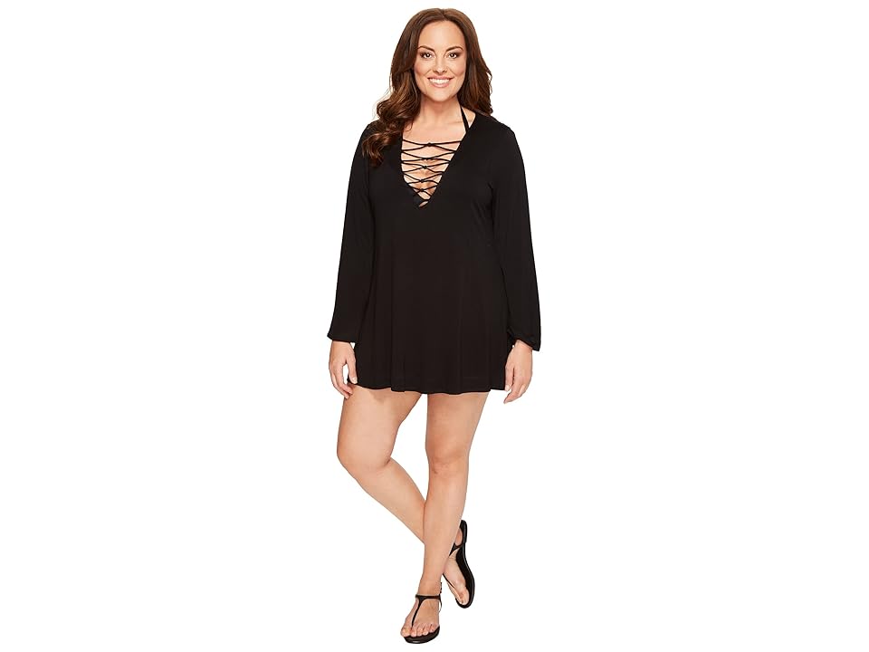 

Bleu Rod Beattie Plus Size Knotty But Nice V-Neck Plunge Dress Cover-Up (Black) Women's Swimwear