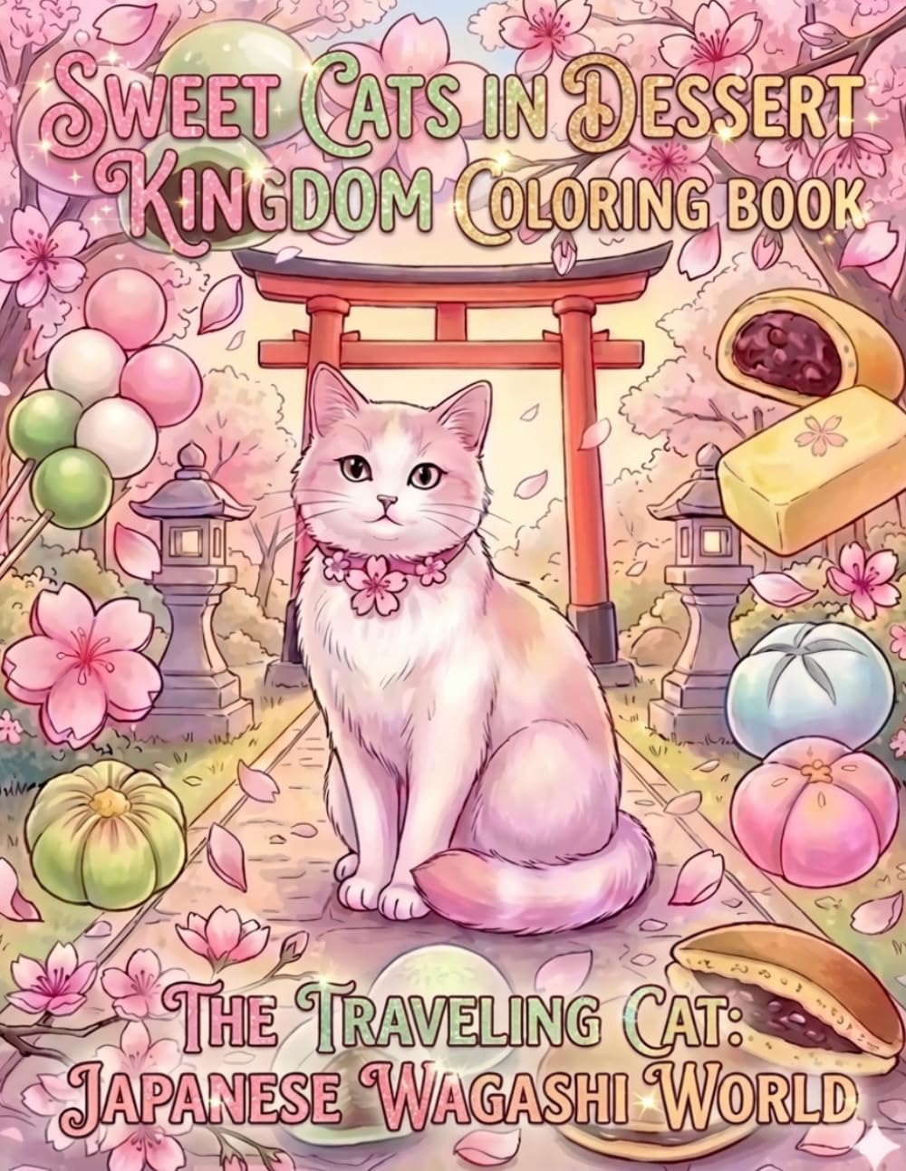 Sweet Cats in Dessert Kingdom Coloring Book: The Traveling Cat: Japanese Wagashi World