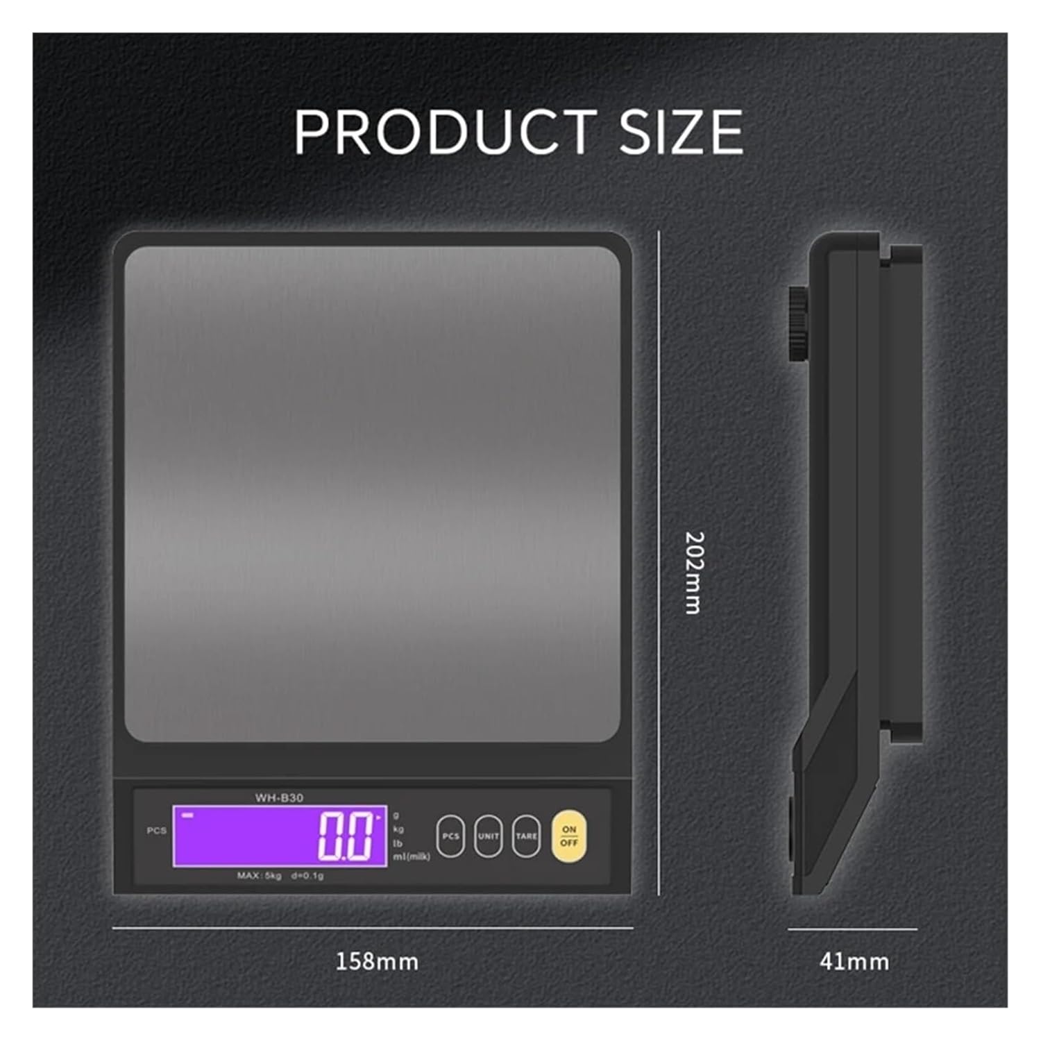 5kg 0.1g Waterproof Kitchen Scales 10kg/1g, Stainless Steel Digital Weight Tools, Cooking Baking Measuring Scale(5Kgx0.1g)