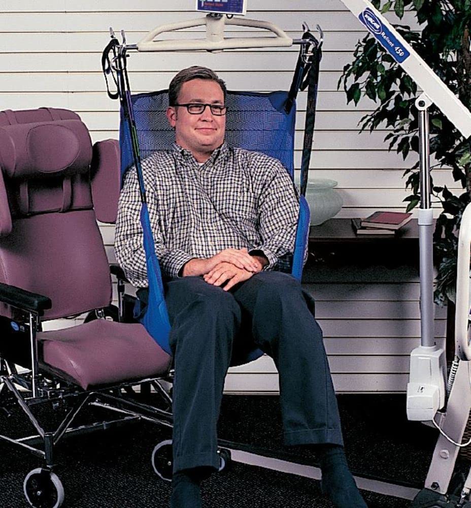 Invacare R114 - Eslinga de cuerpo completo con apertura de inodoro para levantamiento de pacientes, tamaño mediano, poliéster, morado/azul