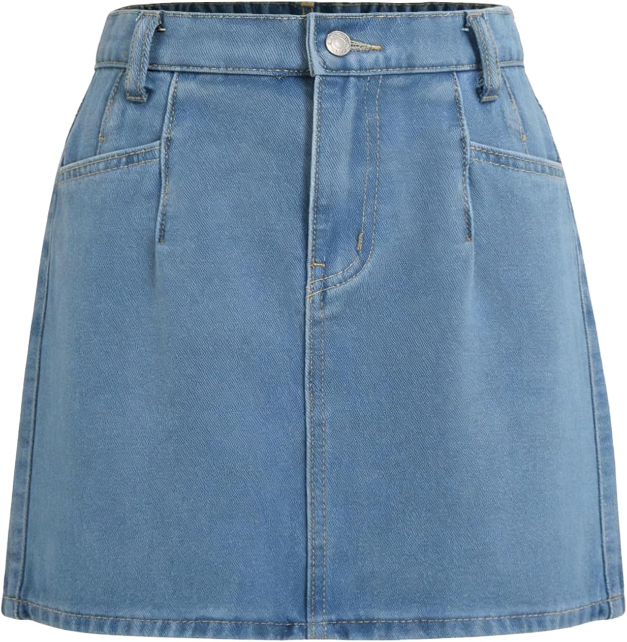 Yesfashion Girls Denim Skirt Elastic Waist a-Line with Pockets Casual Jean Skirt Durable Everyday Wear for 4-13y