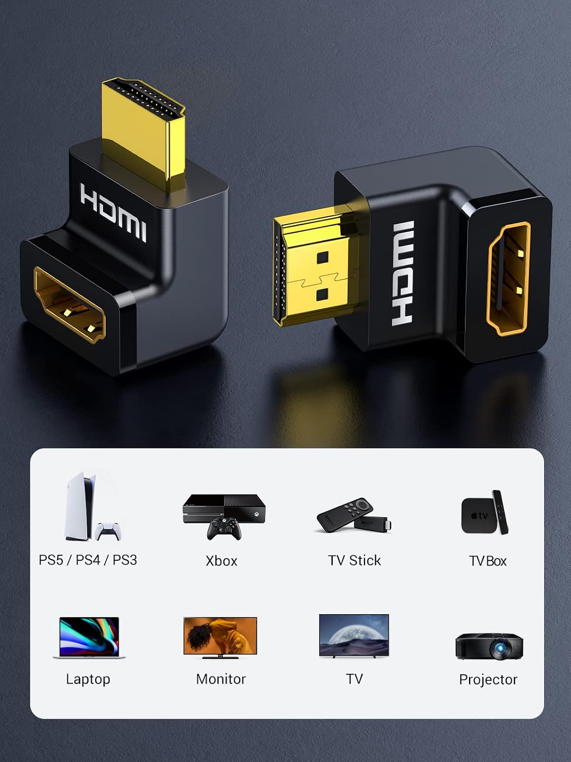 UGREEN HDMI 90 And 270 Degree Right Angle Adapter Gold Plated High Speed HDMI Male to Female Connector Adapter for Roku TV Stick (pack of 2)