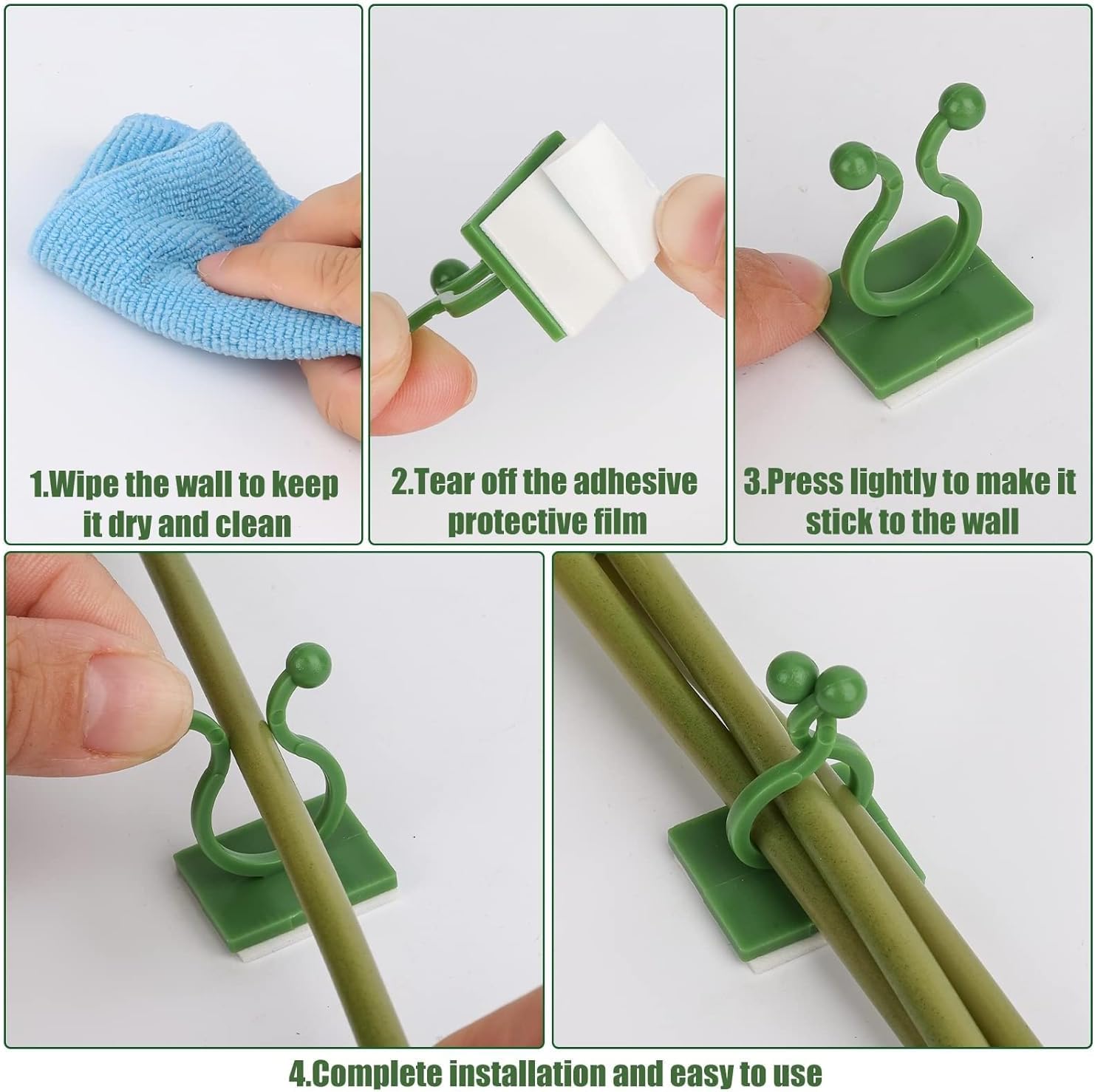 Generic RK_ENTERPRISES 50Pcs Wall Fixture Clips for Plant Climbing Vine Plant Climbing Wall Fixer Self-Adhesive Hook,Wall Vines Fixture Wall Hook Vines Climbing Clip for Home (Green)