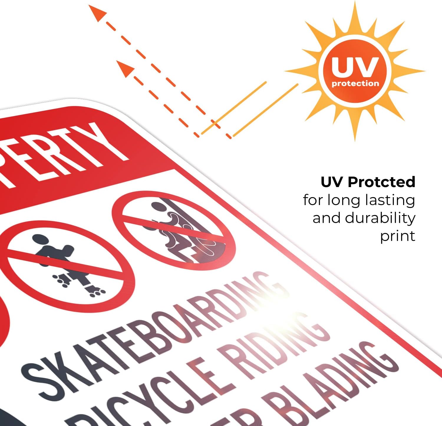 Private Property No Skateboarding Bicycle Riding Rollerblading Loitering Offenders Sign, 18x18 Inches, Rust Free .063 Aluminum, Fade Resistant, Made in USA