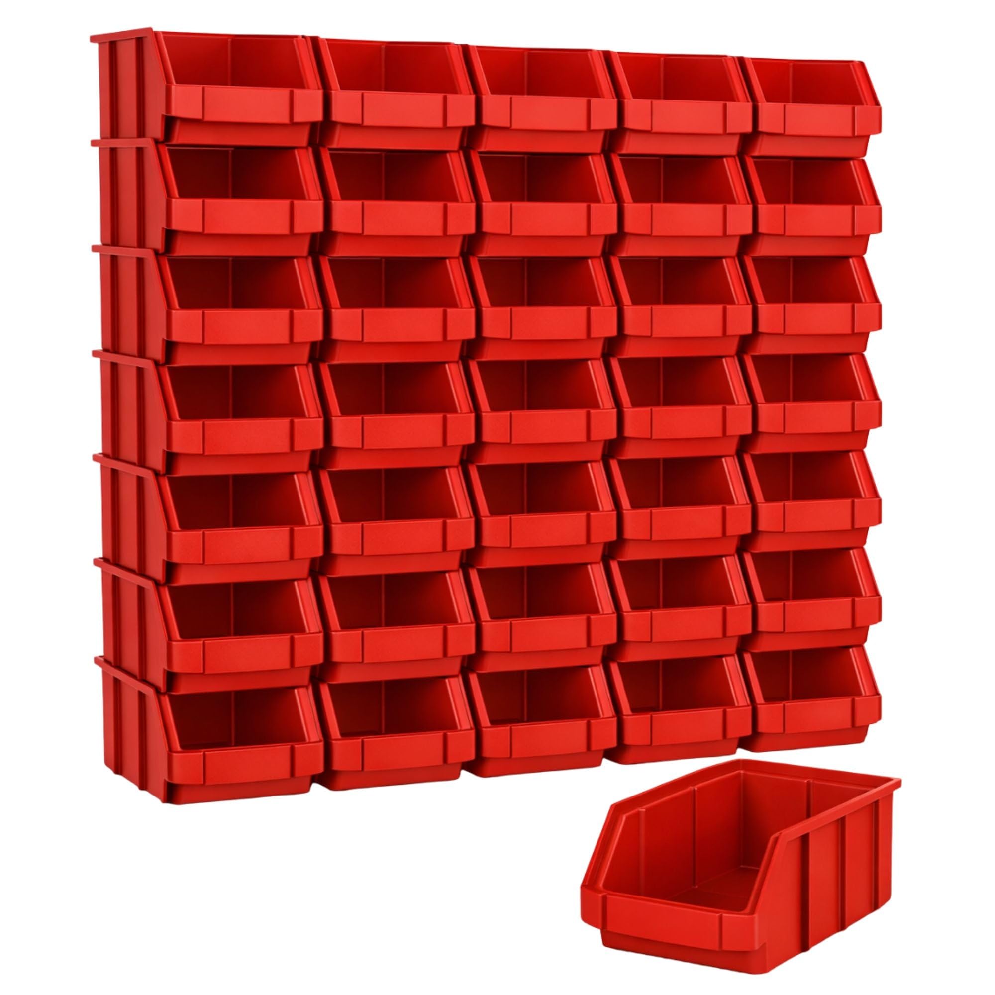 RODOPI 36er Set Stapelboxen, Größe S | Sichtlagerkästen 161x105x75mm | Robuste Lagerboxen für Werkstatt, Garage, Keller | Aufbewahrungsboxen für Kleinteile Rot