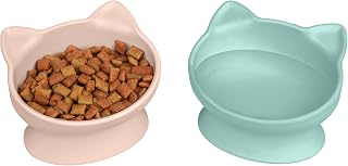 Kitty City Elevated Raised Cat Bowls Set of 2 - Whisker-Friendly 6.5oz Pink & Teal, Reduce Neck Strain, Dishwasher Safe