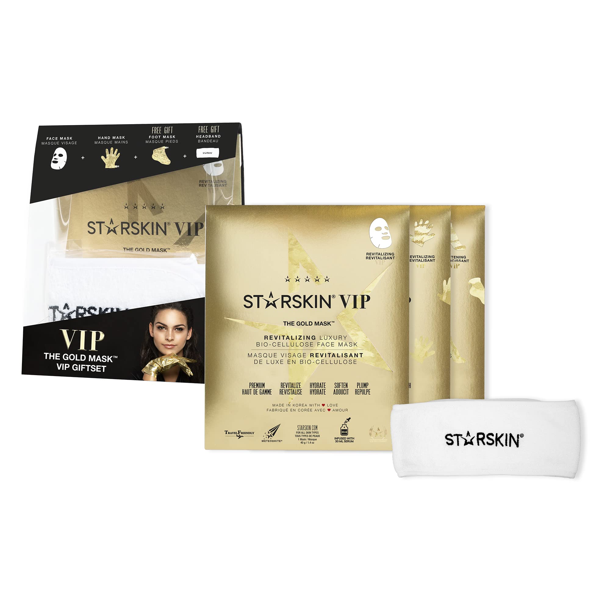 STARSKIN VIP The Gold Mask Giftset - High-end Gift - Complete Collection - Includes Hand, Foot, and Face Masks Headband