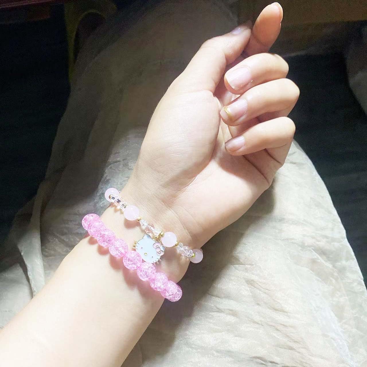 Bracelet Perlé avec Pendentif Chaton Kawaii pour Filles