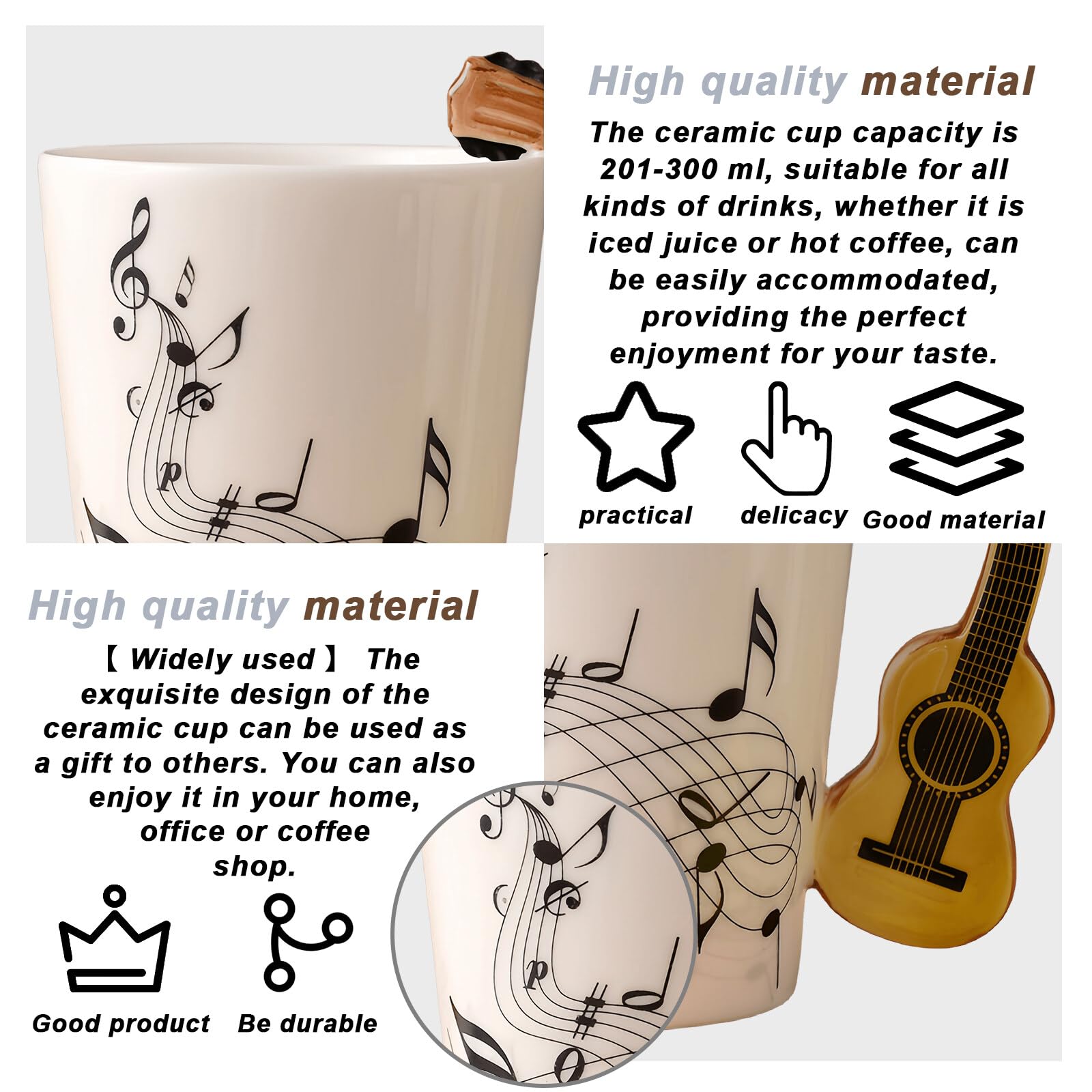 Tasse à Café En Céramique Note De Musique Drôle Tasse à Café / Guitares Piano Violon Musicien Tasse à Café Design Notes Musicales Pour Professeur De Musique Amateur De Musique