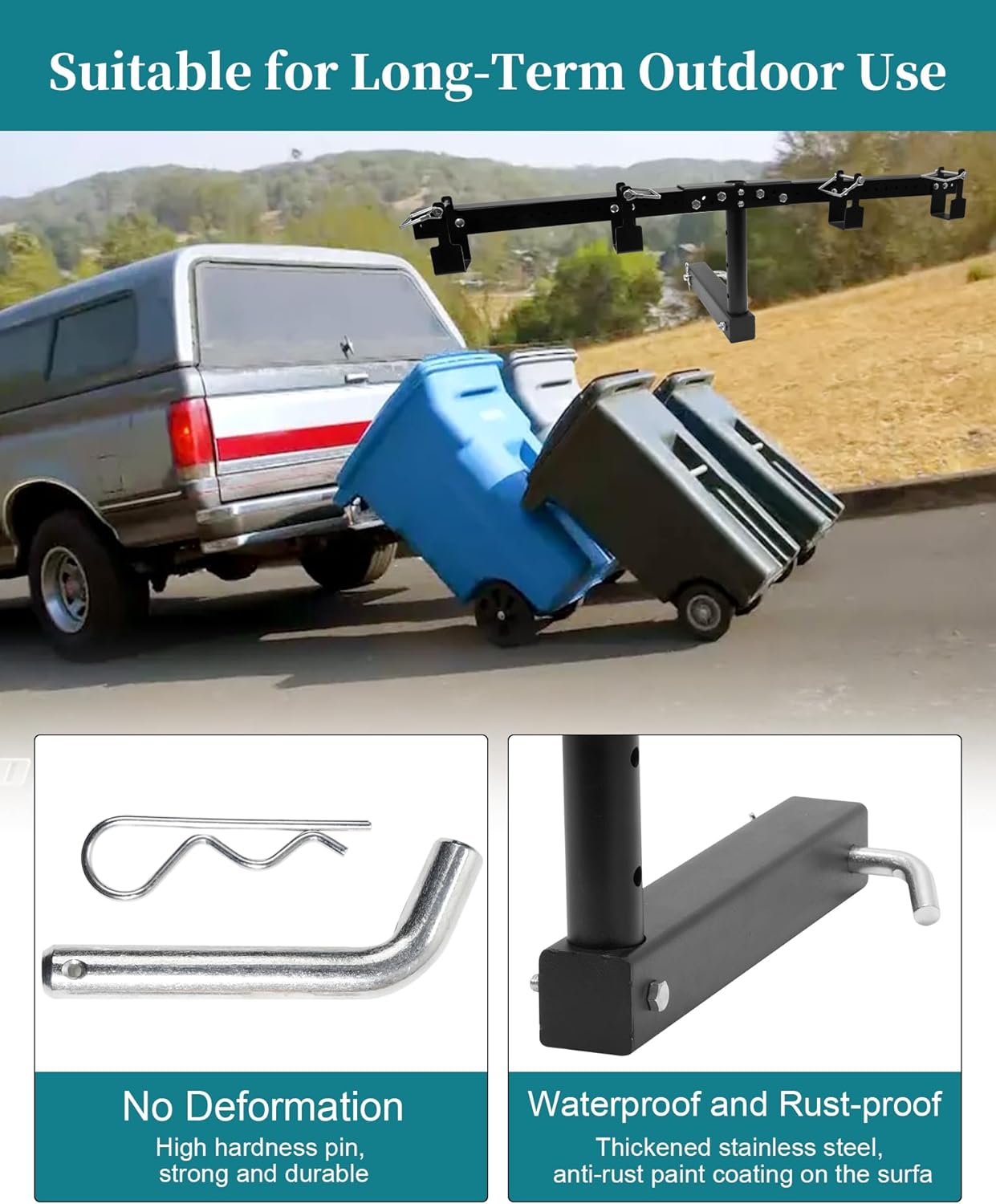 Trash Can Hauler for Double Can, Adjustable Trash Can Hitch, Fit for Truck/UTV/ATV/Kubota/Lawn Tractors/Cars/Trailer with 2" Hitch Receiver