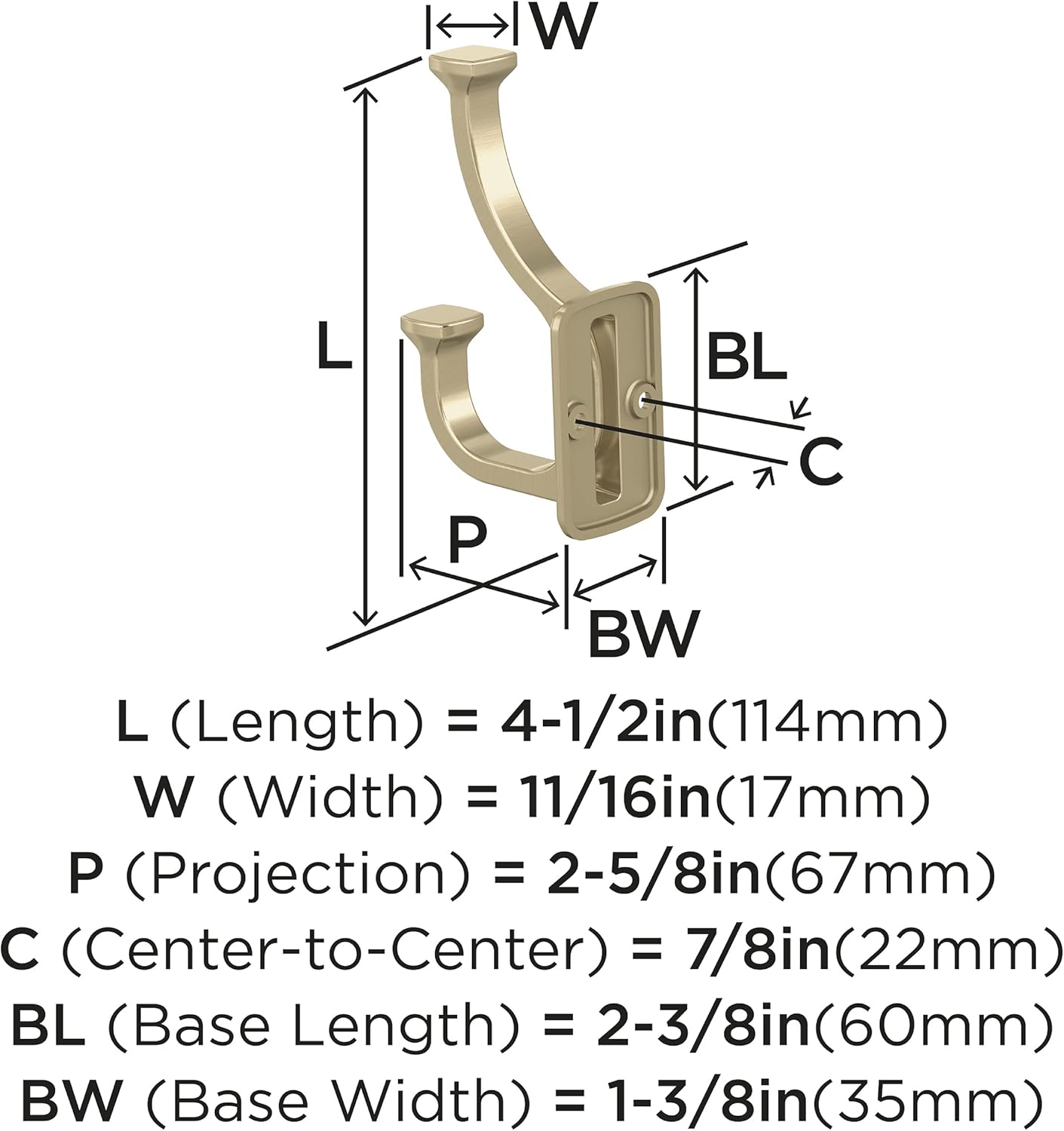 Golden Champagne Double Prong Metal Wall Hook