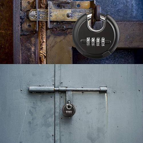 Miniatura 8 de DAYGOS Candados de disco combinados para exteriores, bloqueo de código de 4 dígitos resistente, bloqueo de disco combinado para unidad de