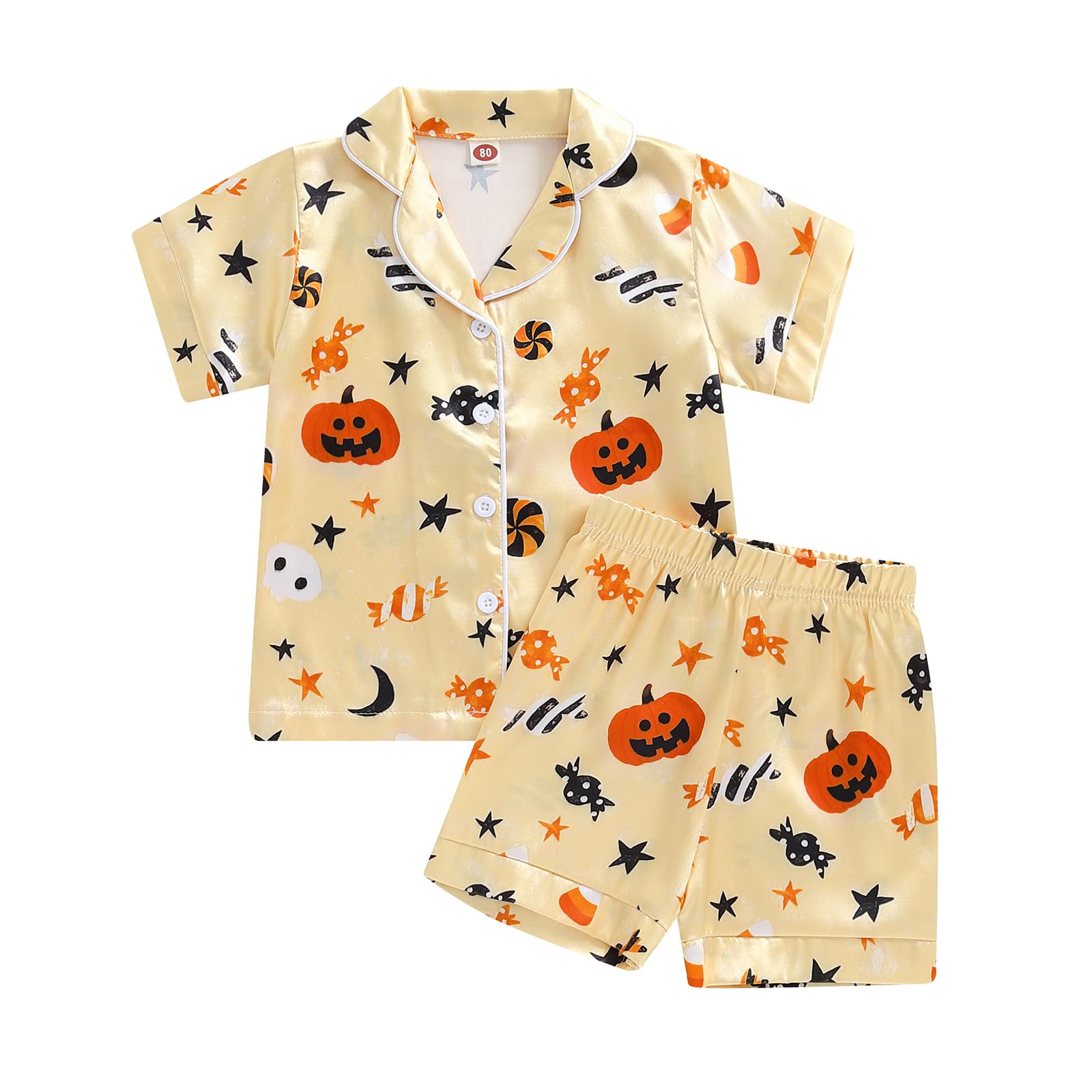 Ayalinggo Toddlers Halloween Pajamas Baby Kids Boy Girl Pumpkin Pajama Set Ghost Pjs Jammies Button Down Lounge Sleepwear