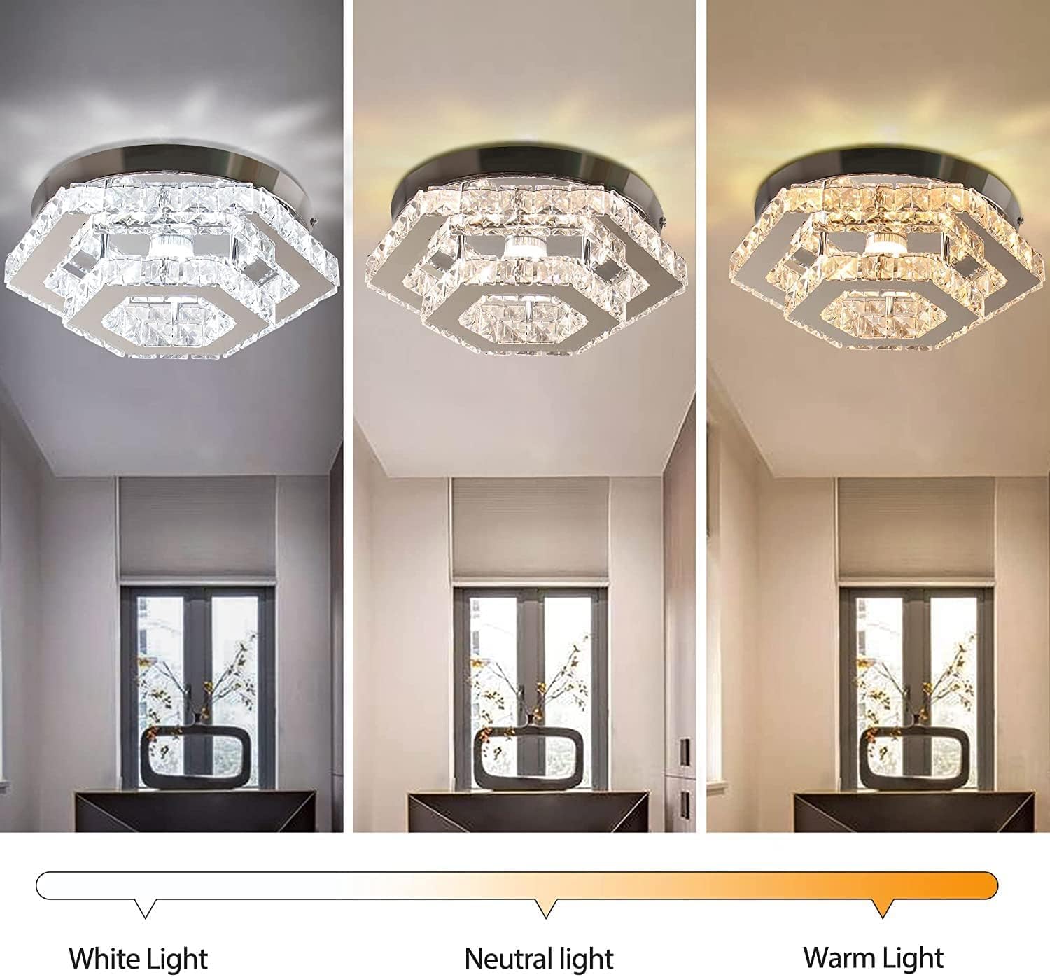 Modern Chandelier Crystal Flush Mount Ceiling Light LED Pendant Lamp Dimmable Chandelier for Dining Room Living Room Bedroom Kitchen Hallway(Remote Control)