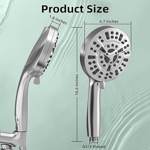Miniatura 8 de High Pressure Filtered Shower Head with Handheld, 9 Spray Modes 4.7" Shower Head, 59" long hose, 10 Layers Filter for Hard Water, Remove Chlorine,