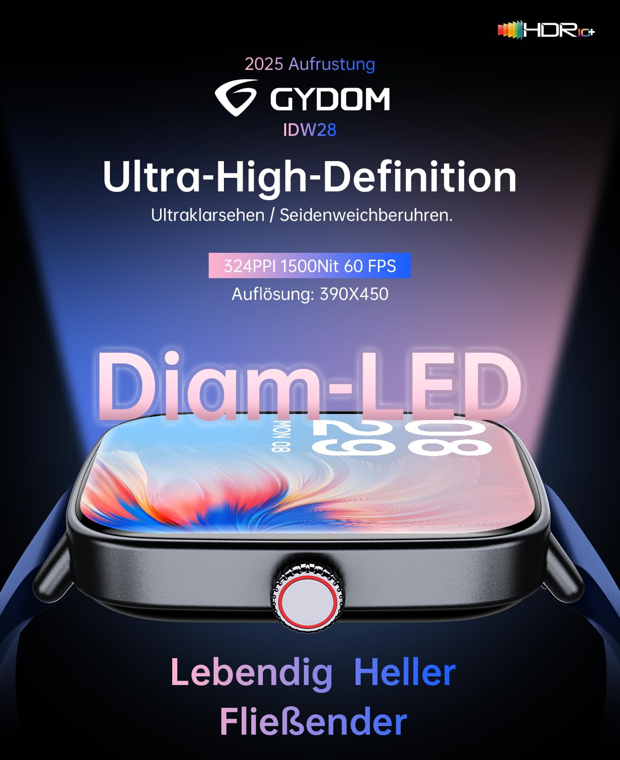 Smartwatch Damen Herren 1.85" 2 Armbänder für Samsung Android iOS