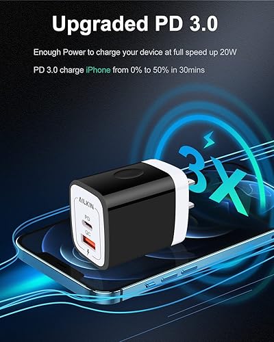 Miniatura 2 de Paquete de 3 cargadores USB tipo C, enchufe de pared USB-C de doble puerto 20 W PD y QC3.0 USB A bloque de carga rápida para Samsung Galaxy