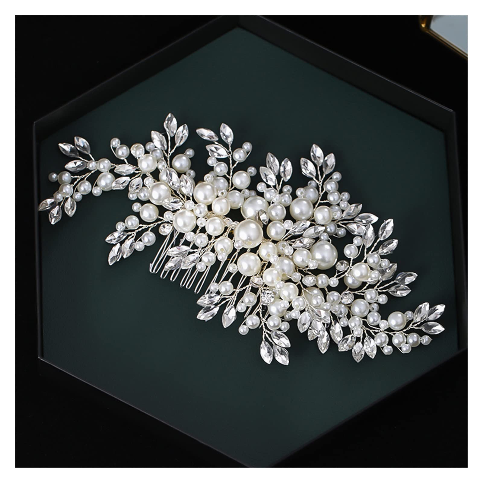 Luxury Rhinestone Pearl Hair Cirt Band For Women Bridal Weddal Wedding Accesorios for el Cabello Joya Tiara Cadera (Metal Color : Silver)