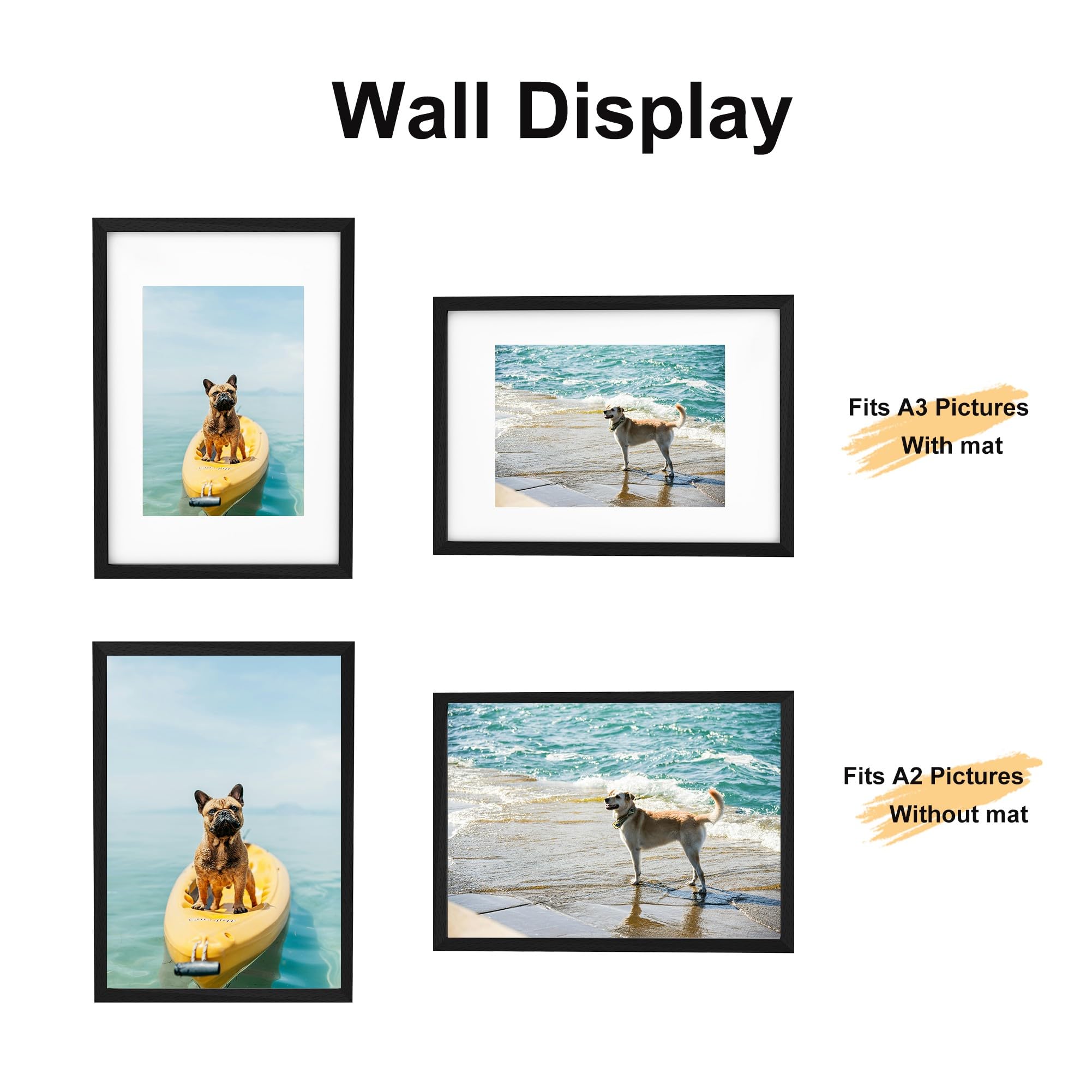 A2 Picture Frame, Black Wooden A2 Photo 42x59.4 cm with A3 Mount, Poster for Certificates and Artwork Wall Mount Horizontal or Vertical - Image 4