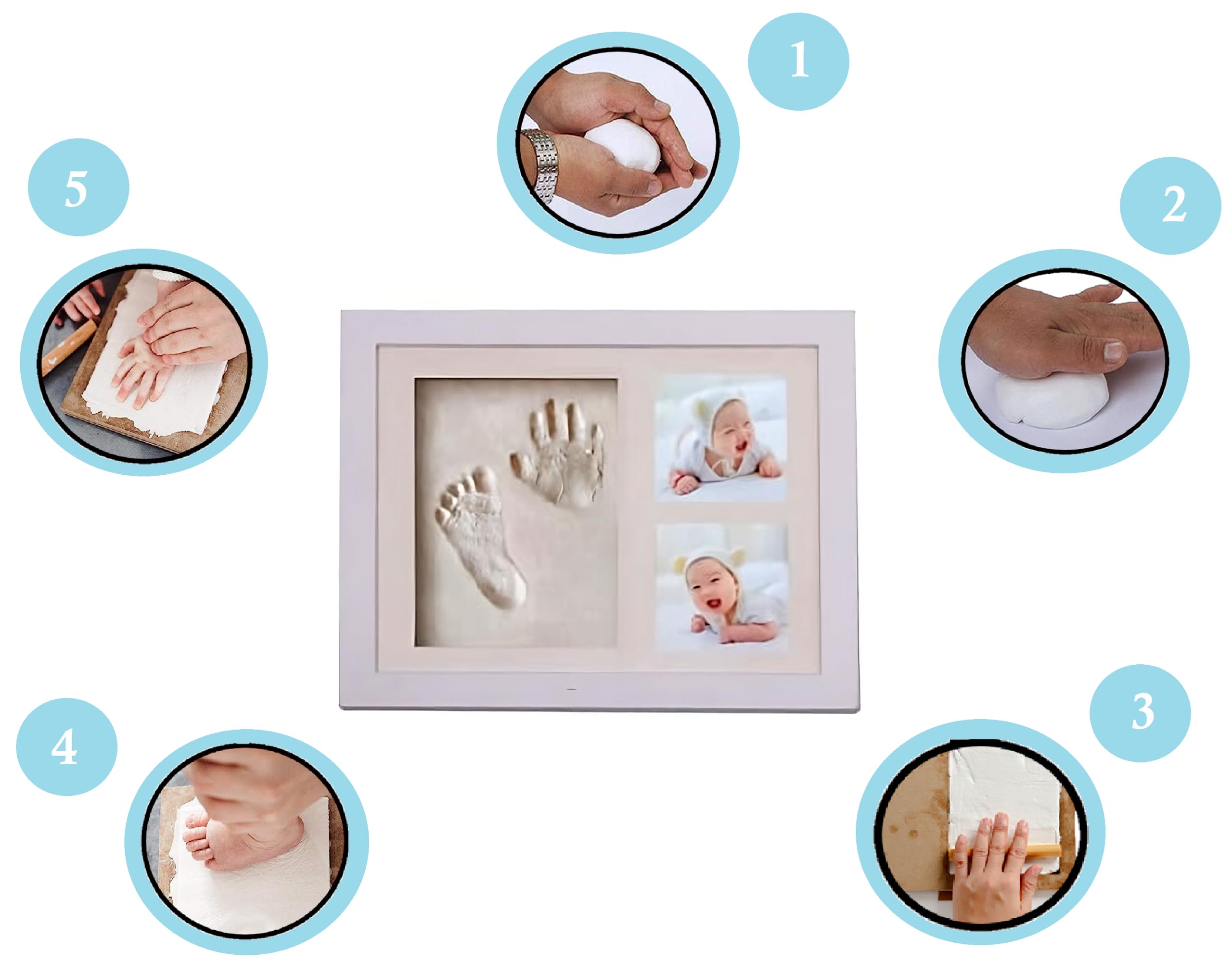 Frabe Family Baby Footprint Frame, Baby Hand and Foot Print, Baby Footprint kit, Baptism Favors, White, Wooden 30.6 cm x 24.8cm x 2 cm - Image 4