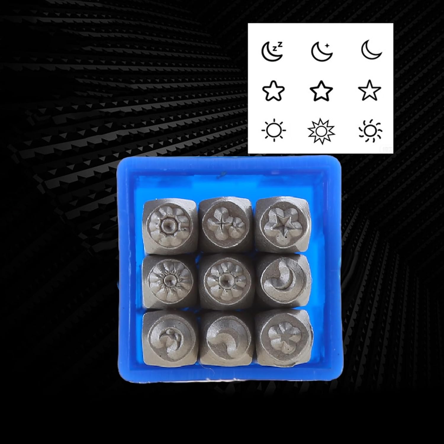 9Pcs Metal Sun Star Punches Leather Punching Tool Embossing Stamp Tool for Jewelry Making Engraving Professional Metal Punches