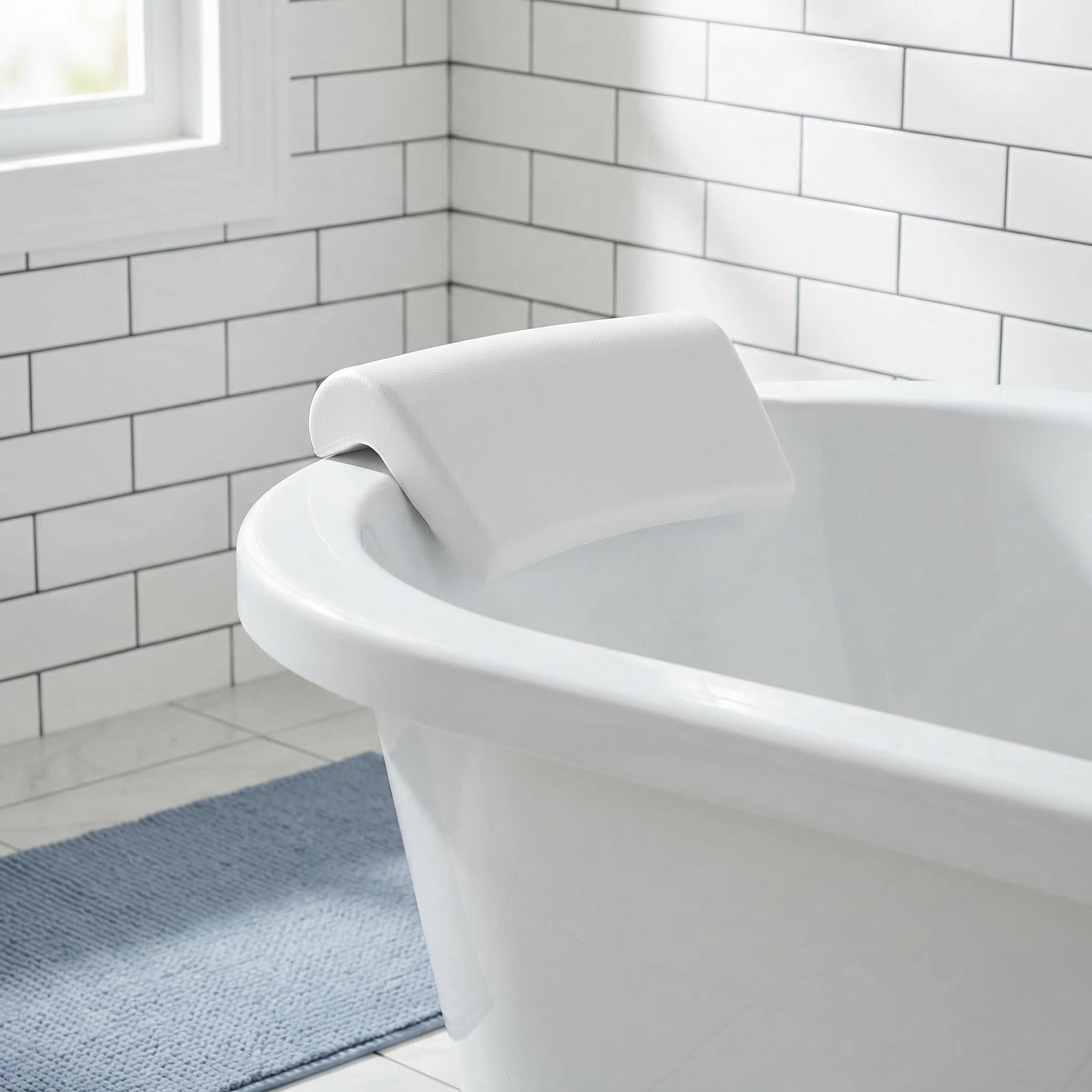 Cuscino Design Confortevole ed Ecologico in Pu Bianco Ventose, Facile da Installare per Supporto Collo per da Bagno e Relax in Casa