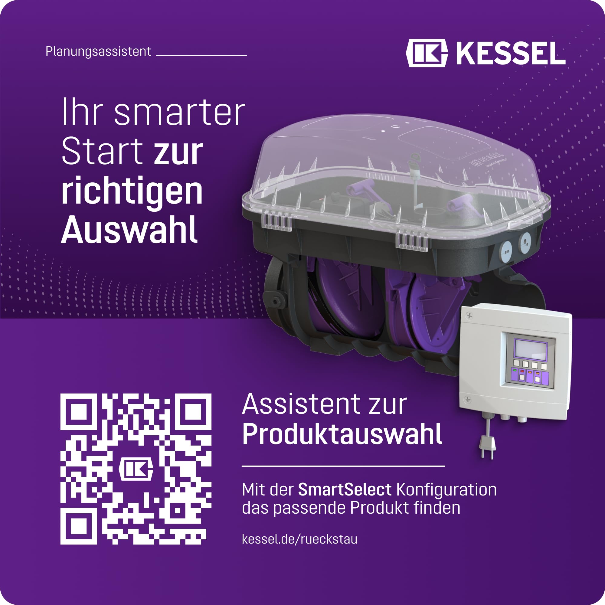 Kessel Rückstauautomat Staufix FKA DN 100 Typ 3, fäkalienhaltig 84100 | Premium-Rückstausicherung für Abwasser, WC, Bad, Schaltgerät Comfort mit optischer Sonde, GSM, USB, EN 13564