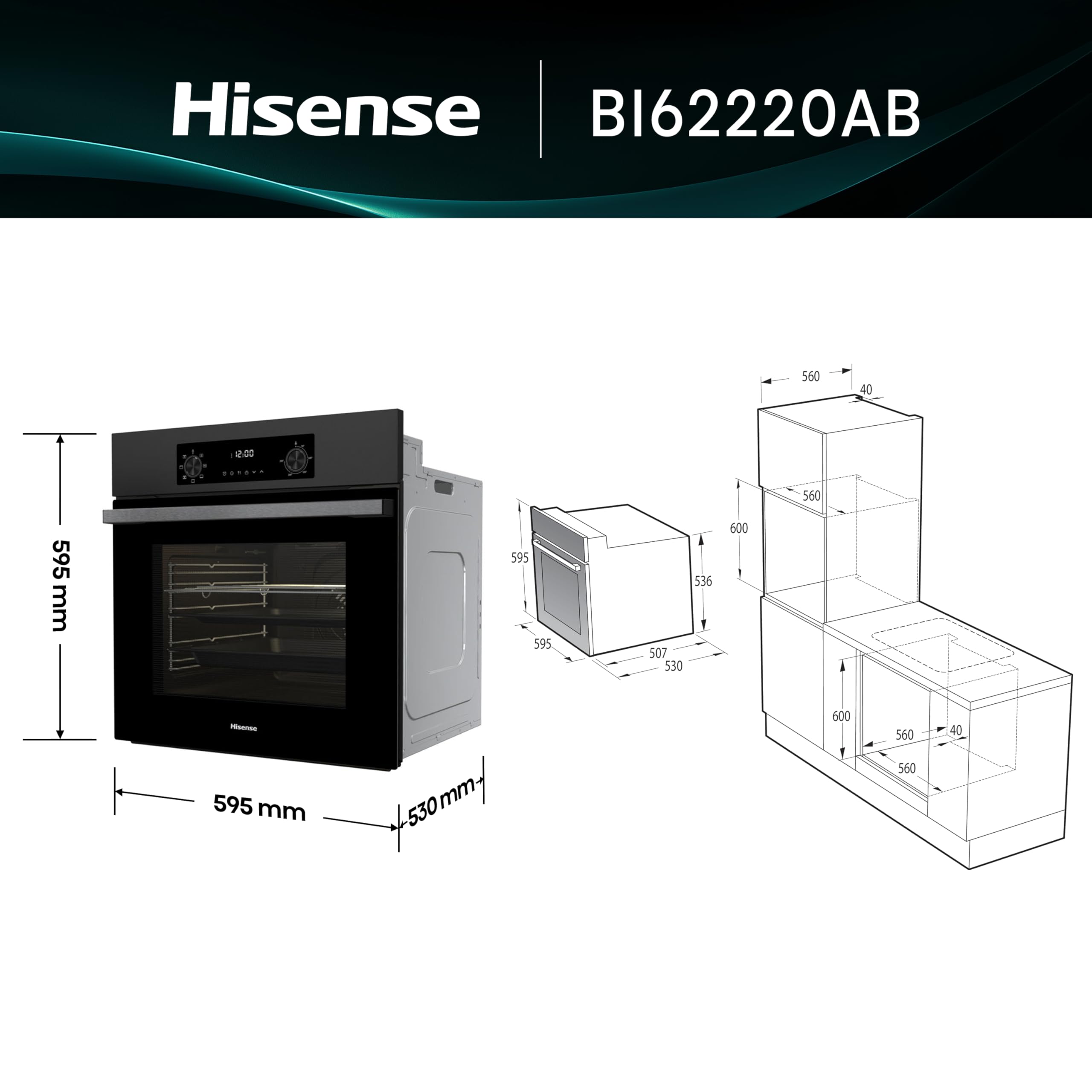 Hisense BI62220AB Forno Multifunzione 61L 7 Funzioni Even Bake AquaClean Classe A Nero