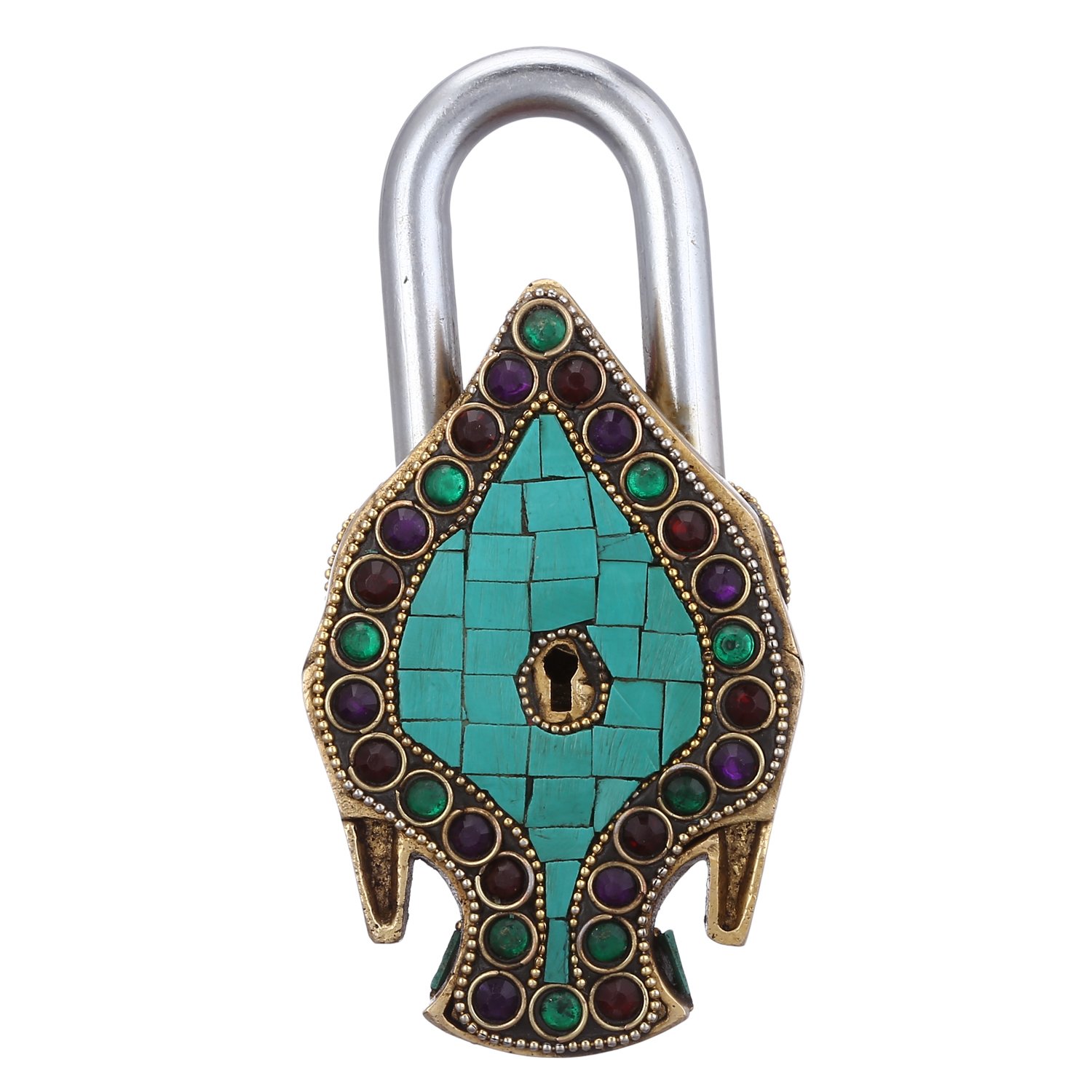 Purpledip Candado de latón: candado de Buda con Piedras Preciosas Seguridad y decoración (10946)