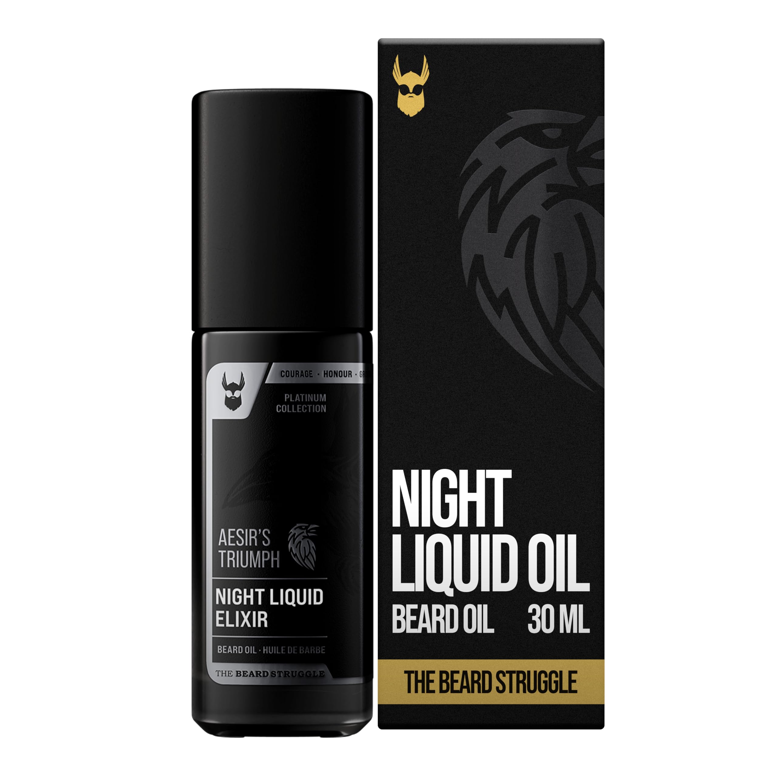 The Beard Struggle Night Liquid Elixir Beard Oil - Platinum Collection - Aesir's Triumph (1 Fl oz) - Beard Oil for Men - Natural Blend for Softens, Moisturizing, & Healthier Beard Growth