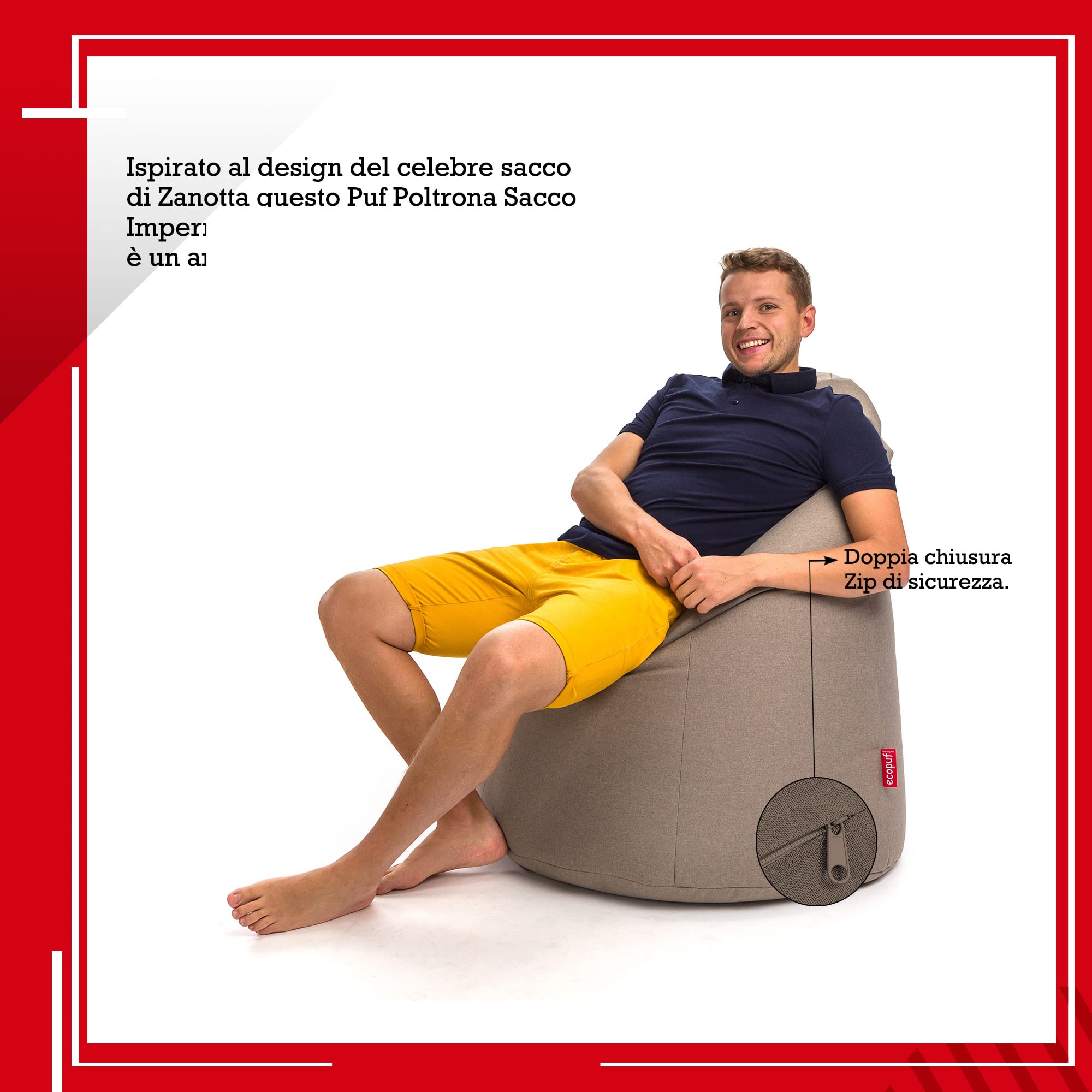 Ecopuf | Puff Poltrona Sacco Marrone Talpa ACTIVE XXL - Puff Poltrona da Interno/Esterno - Pouf A Sacco Impermeabile - Poltrona Pouf Imbottitura Polistirolo EPS PRO - Pouf Poltrona A Sacco Doppia Zip