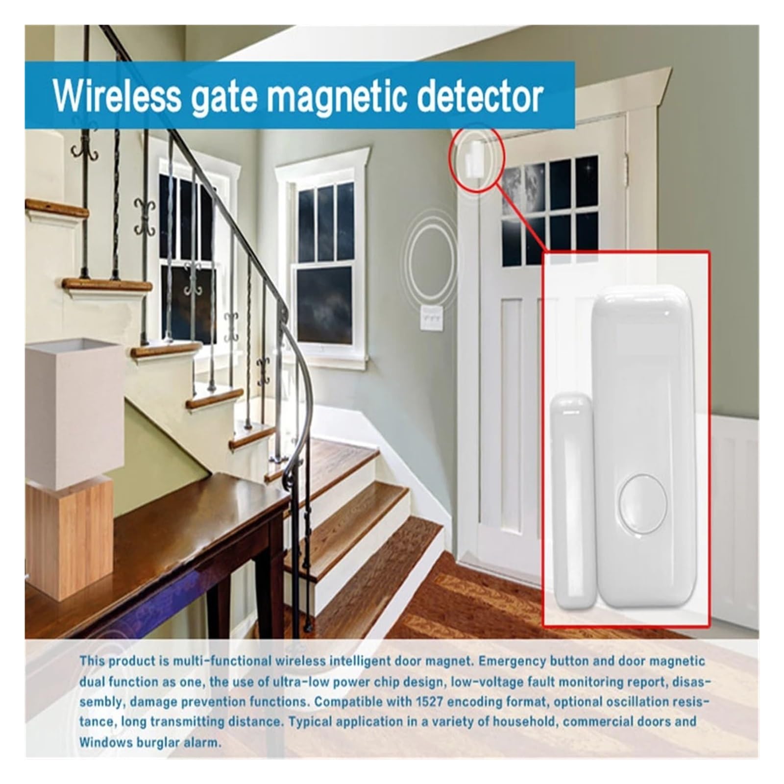 Sensor inteligente de puertas y ventanas Sensor de puerta y ventana for sist-ema de alarma de 433MHz PG103, alarma inalámbrica for el hogar, alertas de notificación de aplicación para la seguridad del