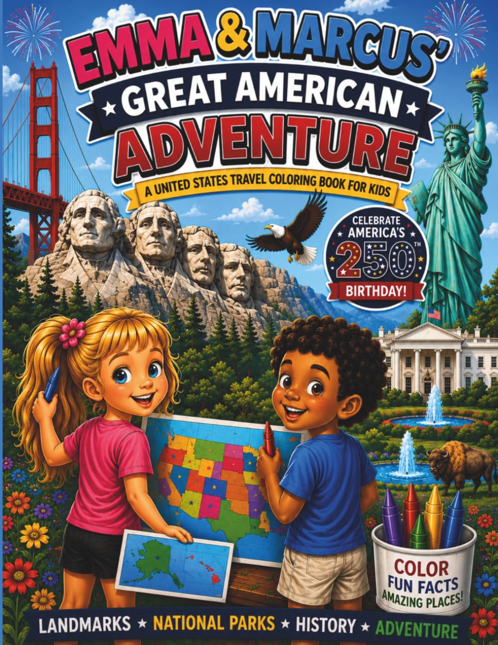Emma & Marcus' Great American Adventure: A United States Travel Coloring Book for Kids