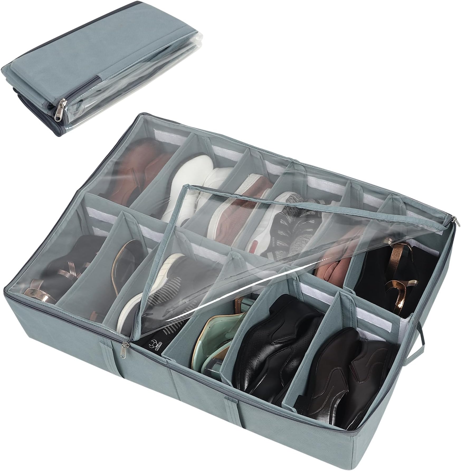 Sponsored Ad - DOUBLE R BAGS Under Bed Shoe Organizer with Zipper | 12 Compartments | Dustproof Space-Saving Storage Box for Sneakers, Heels & Boots | Grey (72x61x13 cm) (Pack of 1)